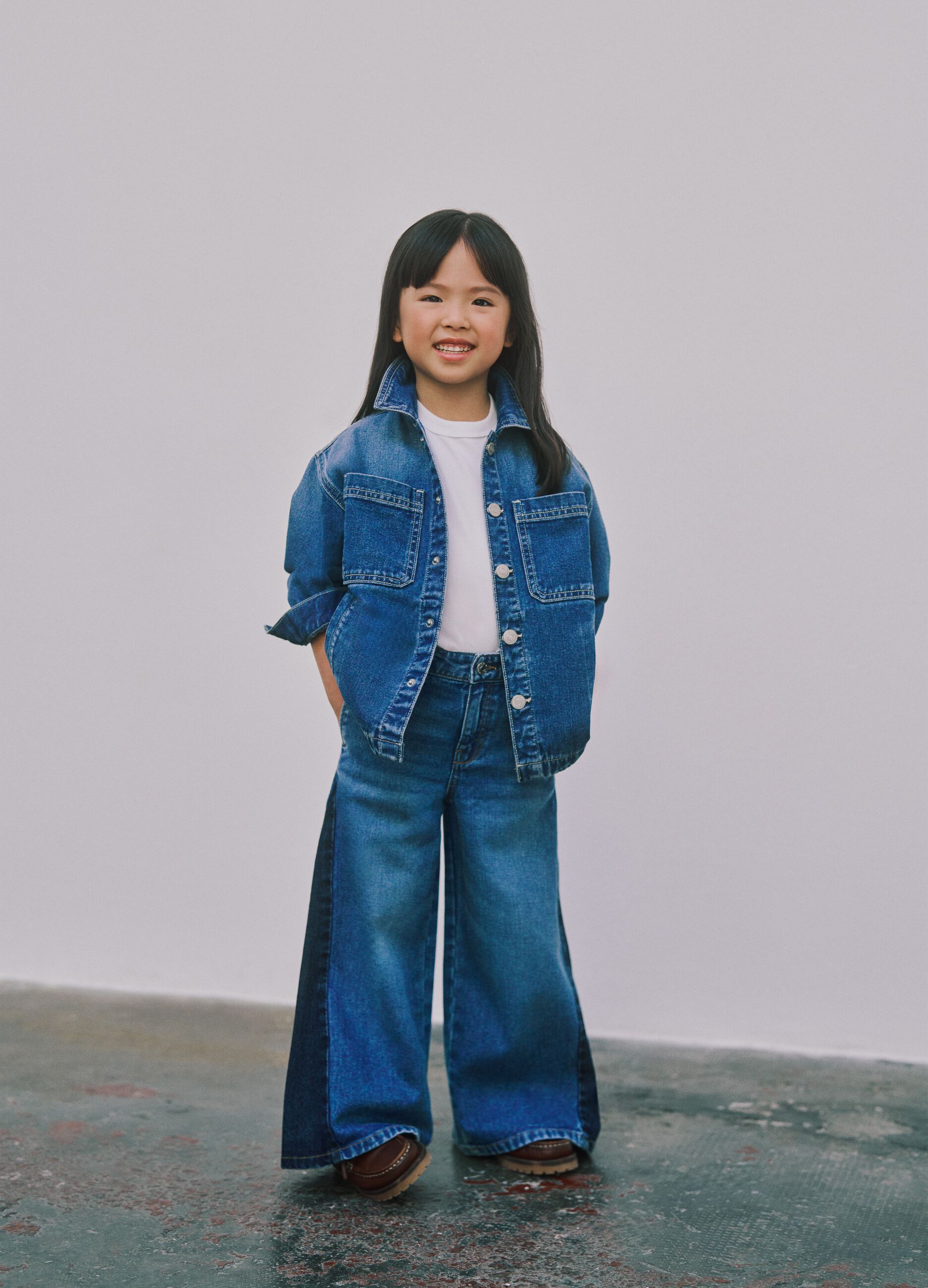 Girls' Wide Leg Blue Pure Cotton Jeans
