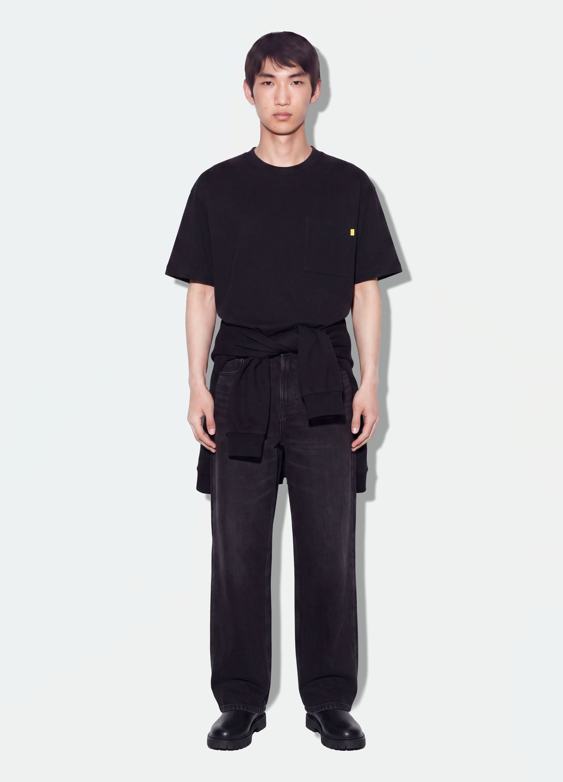 Schwarze Denim-Jeans mit Wide Leg aus reiner Baumwolle