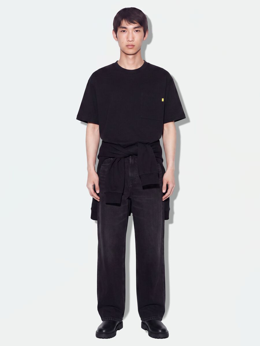 Black wide-leg denim jeans in pure cotton_0