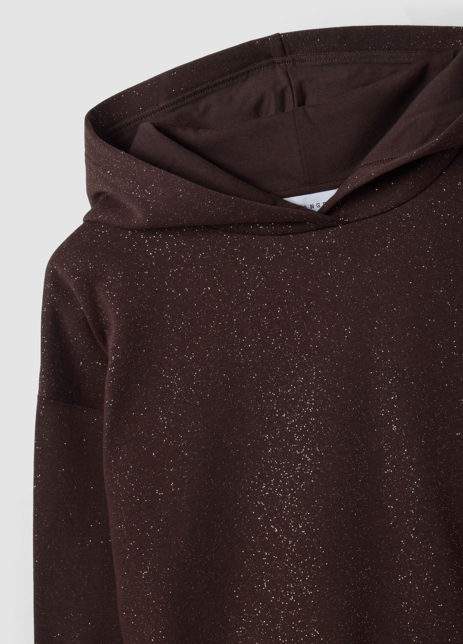 Brown cotton-blend hoodie with crew neck