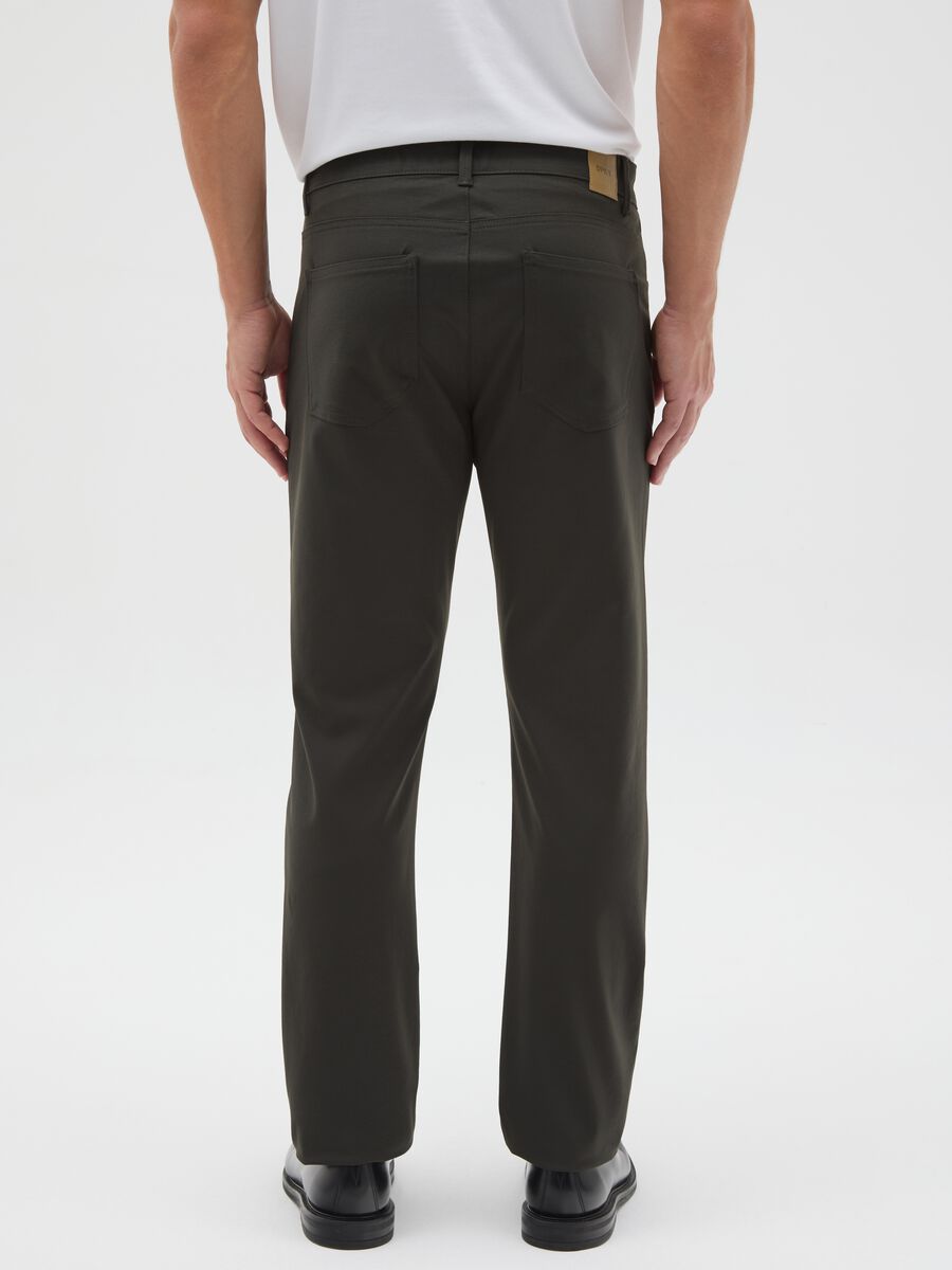 Green Cotton Blend Slim Fit Trousers_2
