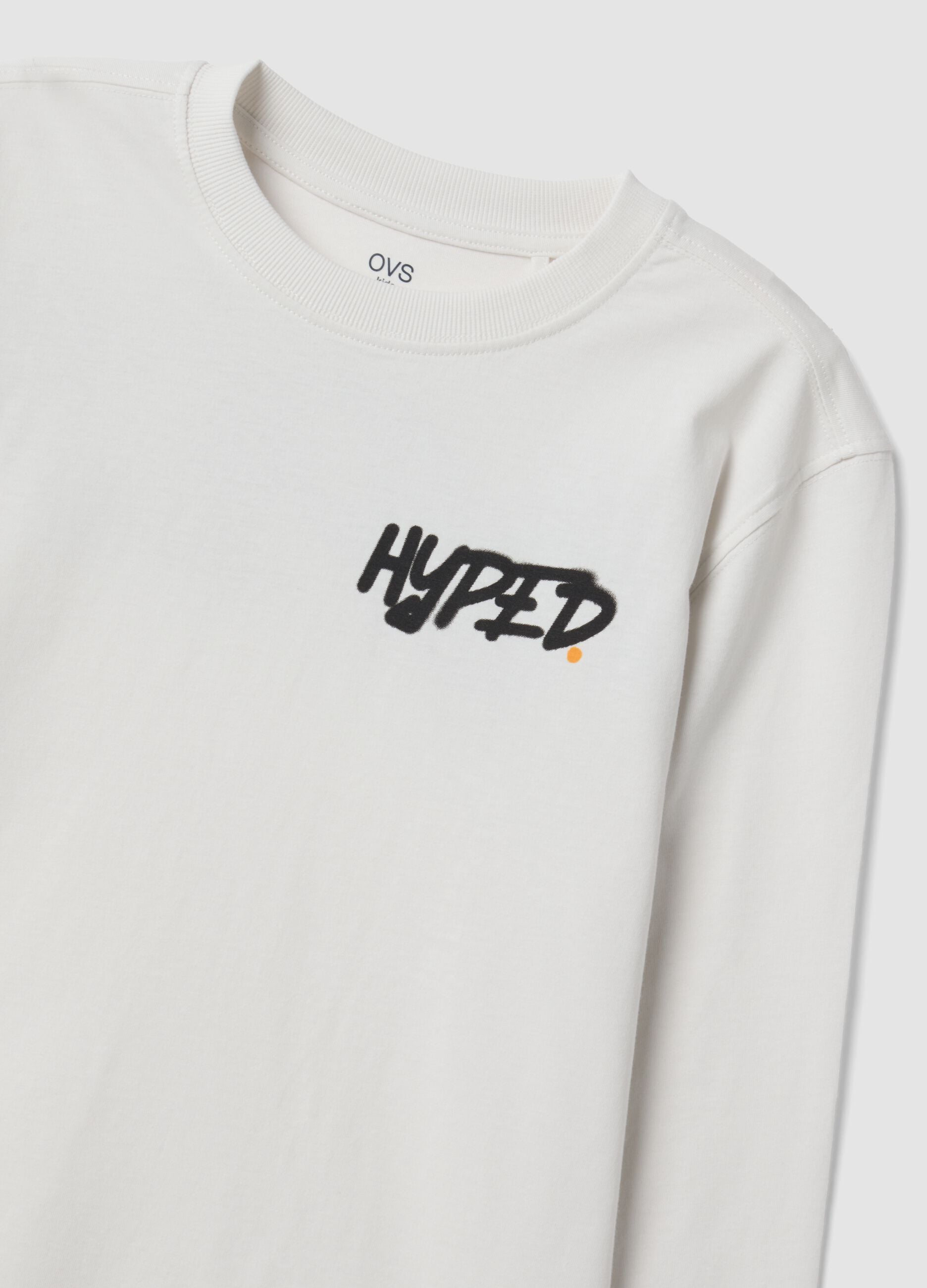 T-shirt bianca in puro cotone organico con stampa "Hyped" per ragazzo