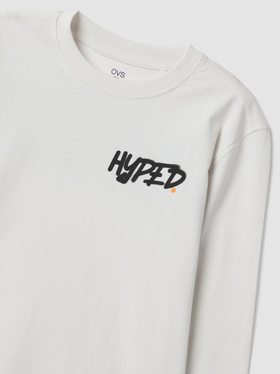 T-shirt bianca in puro cotone organico con stampa "Hyped" per ragazzo_2