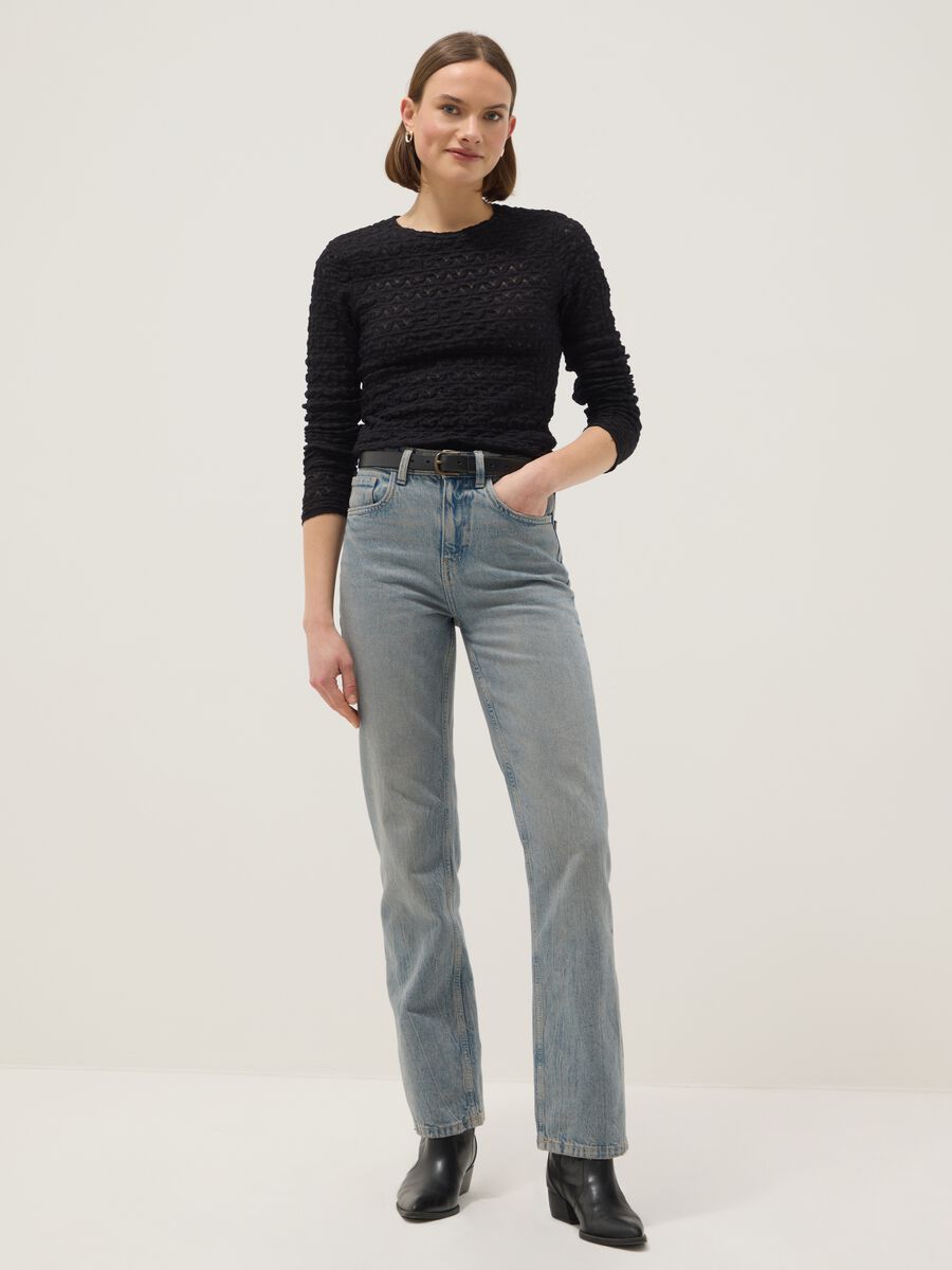 Black regular-fit cotton and viscose blend sweater with knitted texture_1