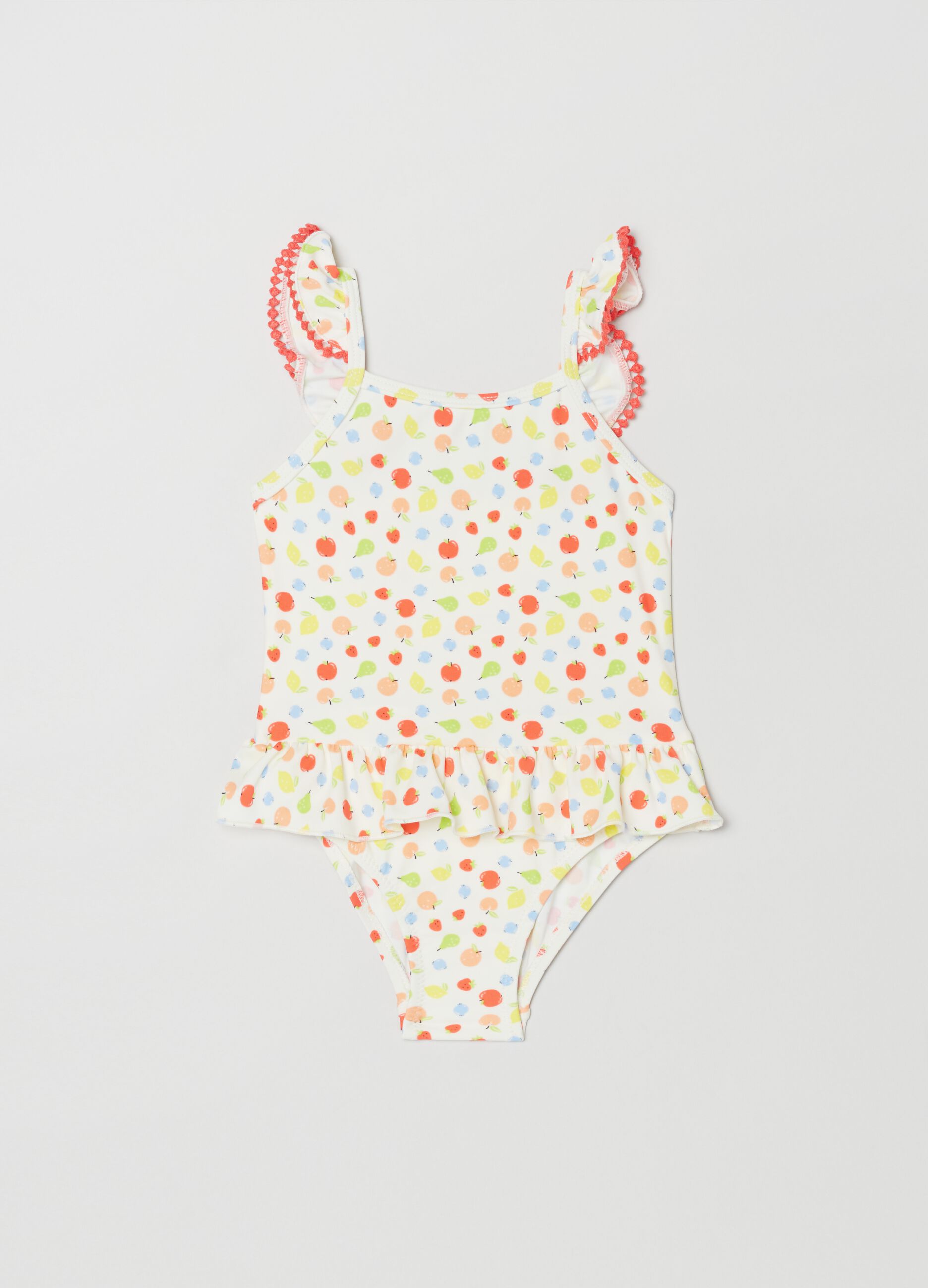 One-piece swimsuit with fruit print