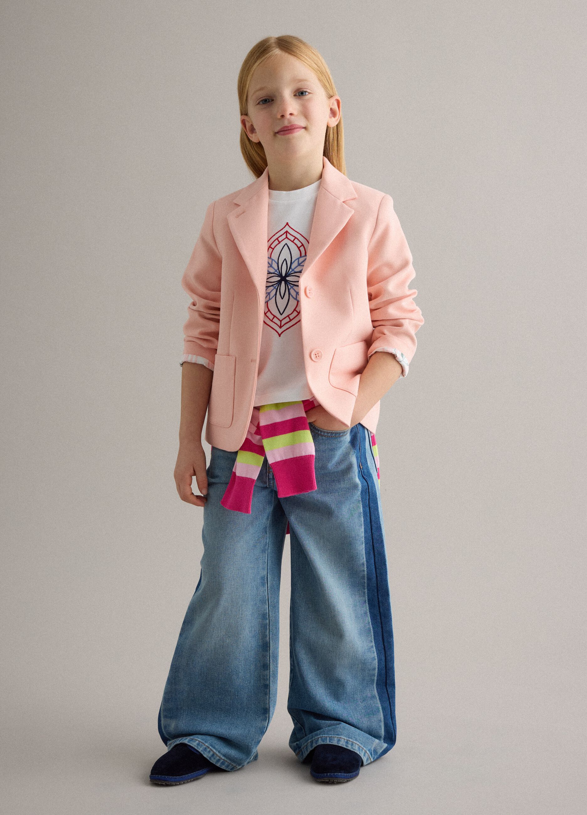 Girls' wide leg pure cotton blue jeans