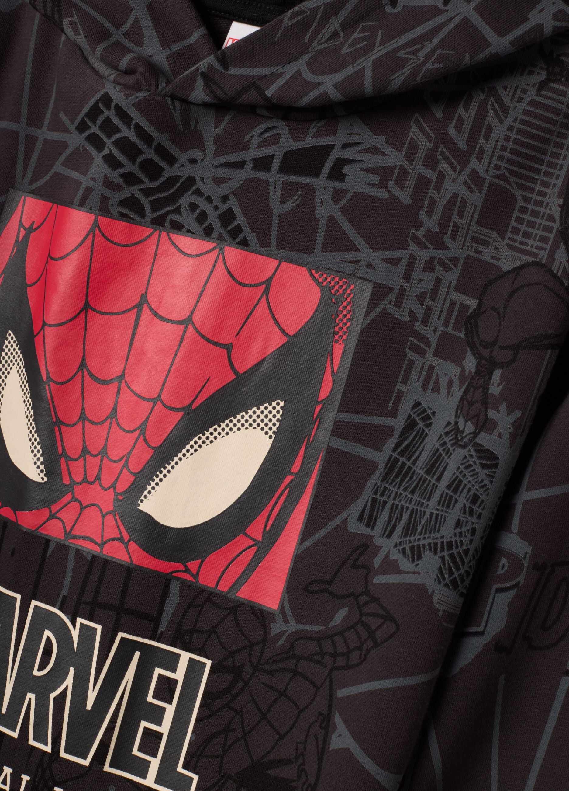 Felpa grigio scuro in misto cotone con cappuccio e stampa MARVEL Spider-Man