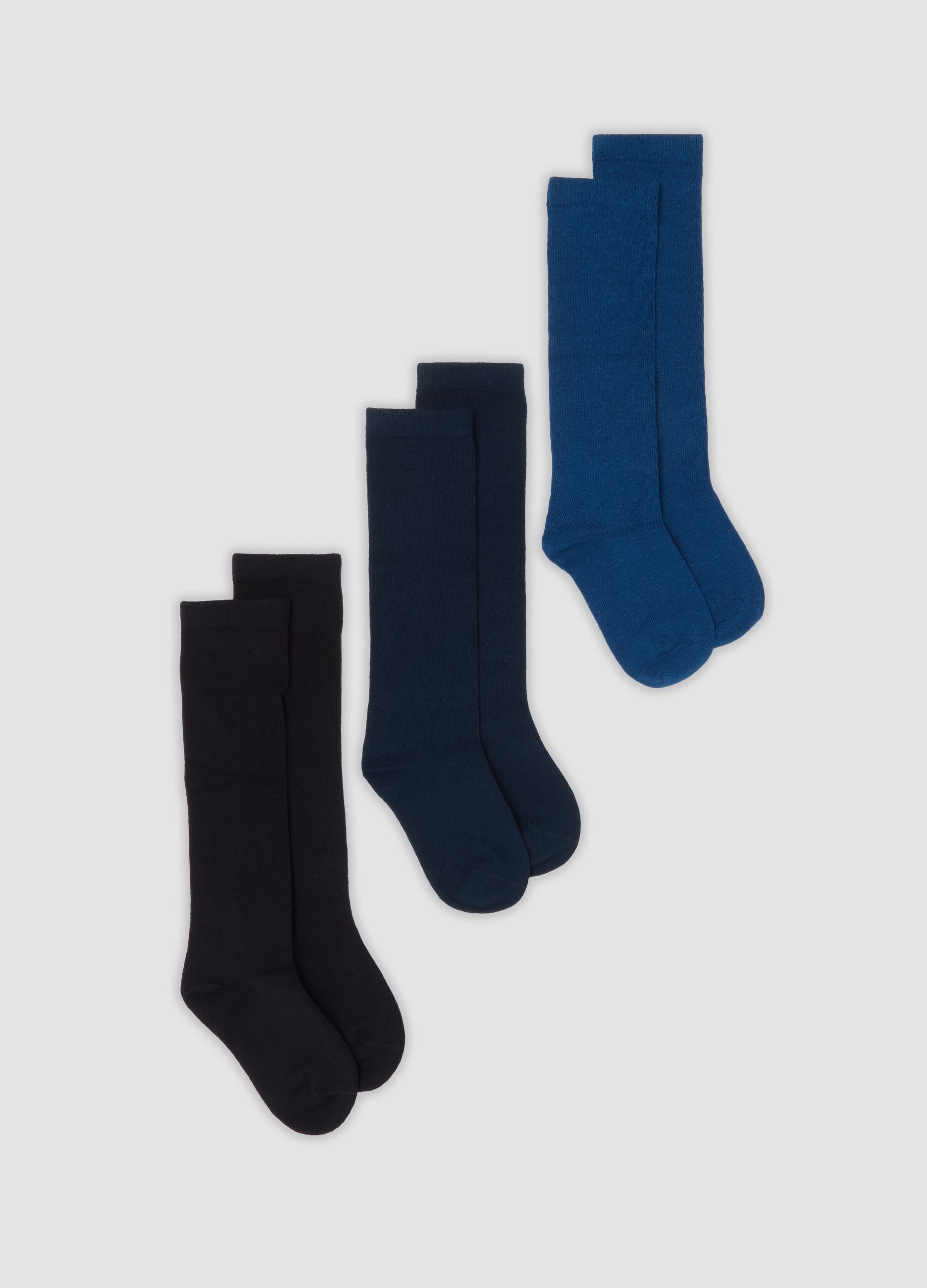3er-Pack lange blaue Socken aus elastischer Bio-Baumwolle