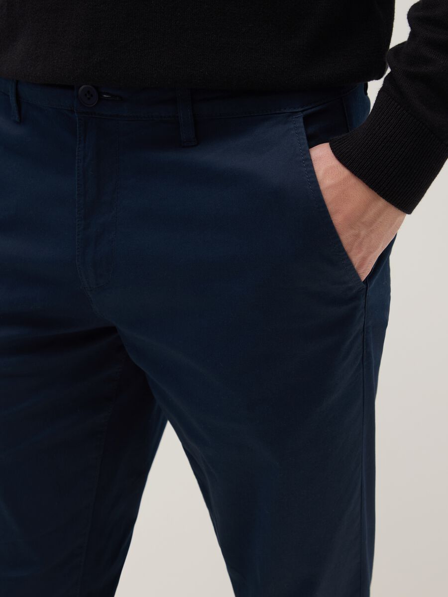 Blue Regular Fit Stretch Cotton Chino Trousers_4