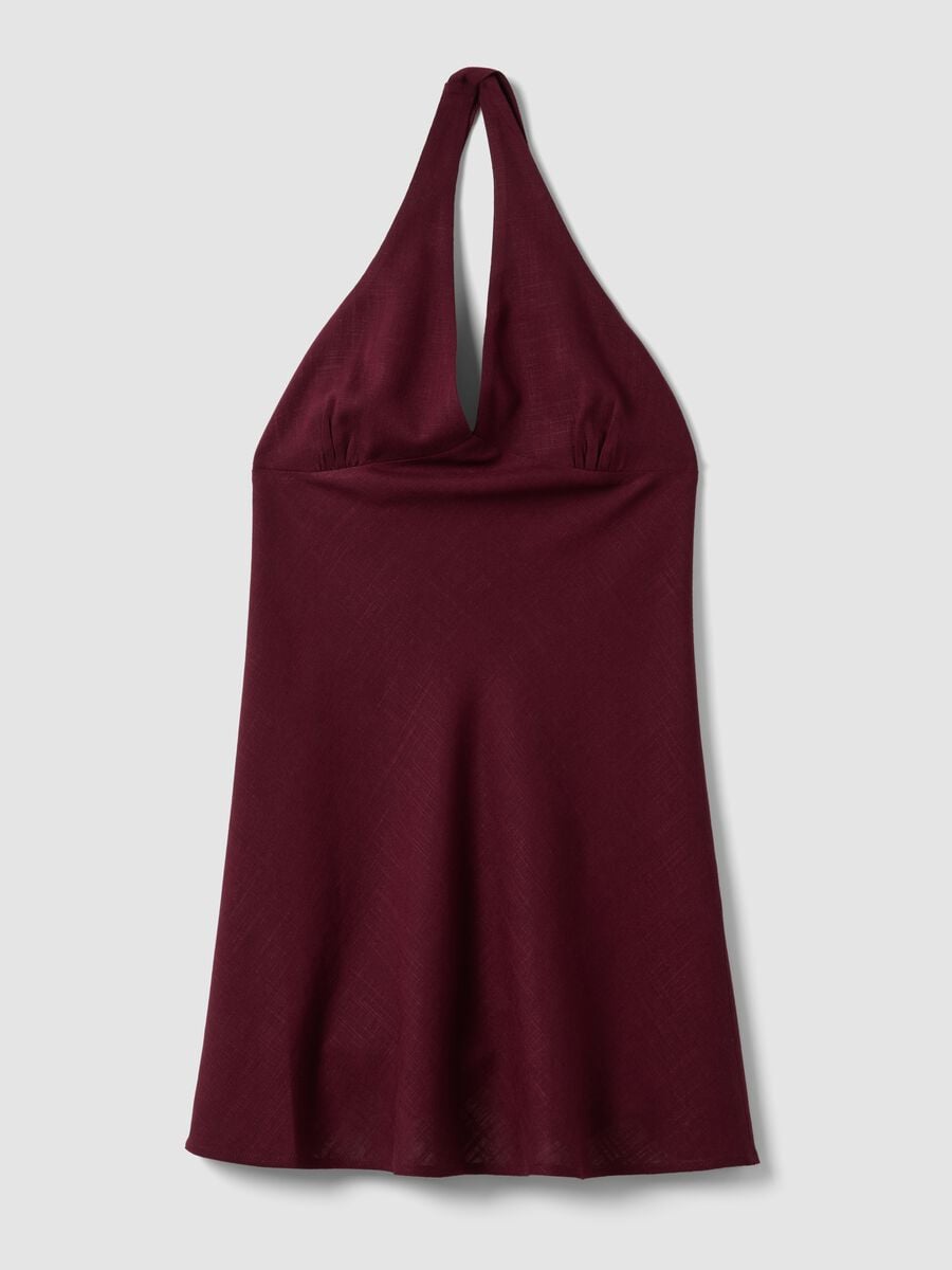 Bordeauxfarbenes Mini-Kleid aus Viskose-Leinen-Mix, Regular Fit_5