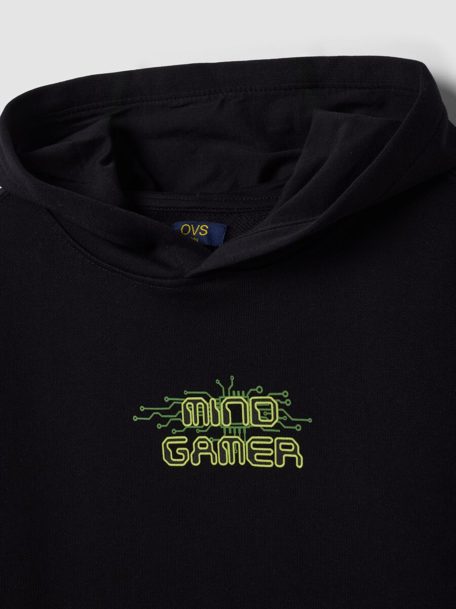 Black oversized pure cotton gaming hoodie for boys_4