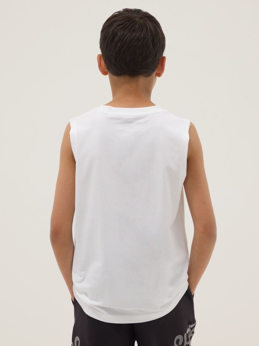 White organic cotton vest top with print_1