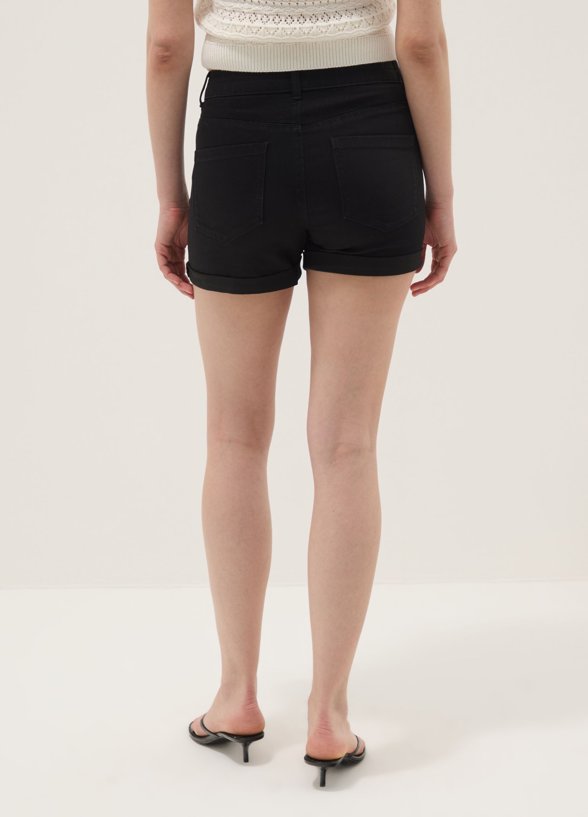 Black regular-fit stretch cotton denim shorts