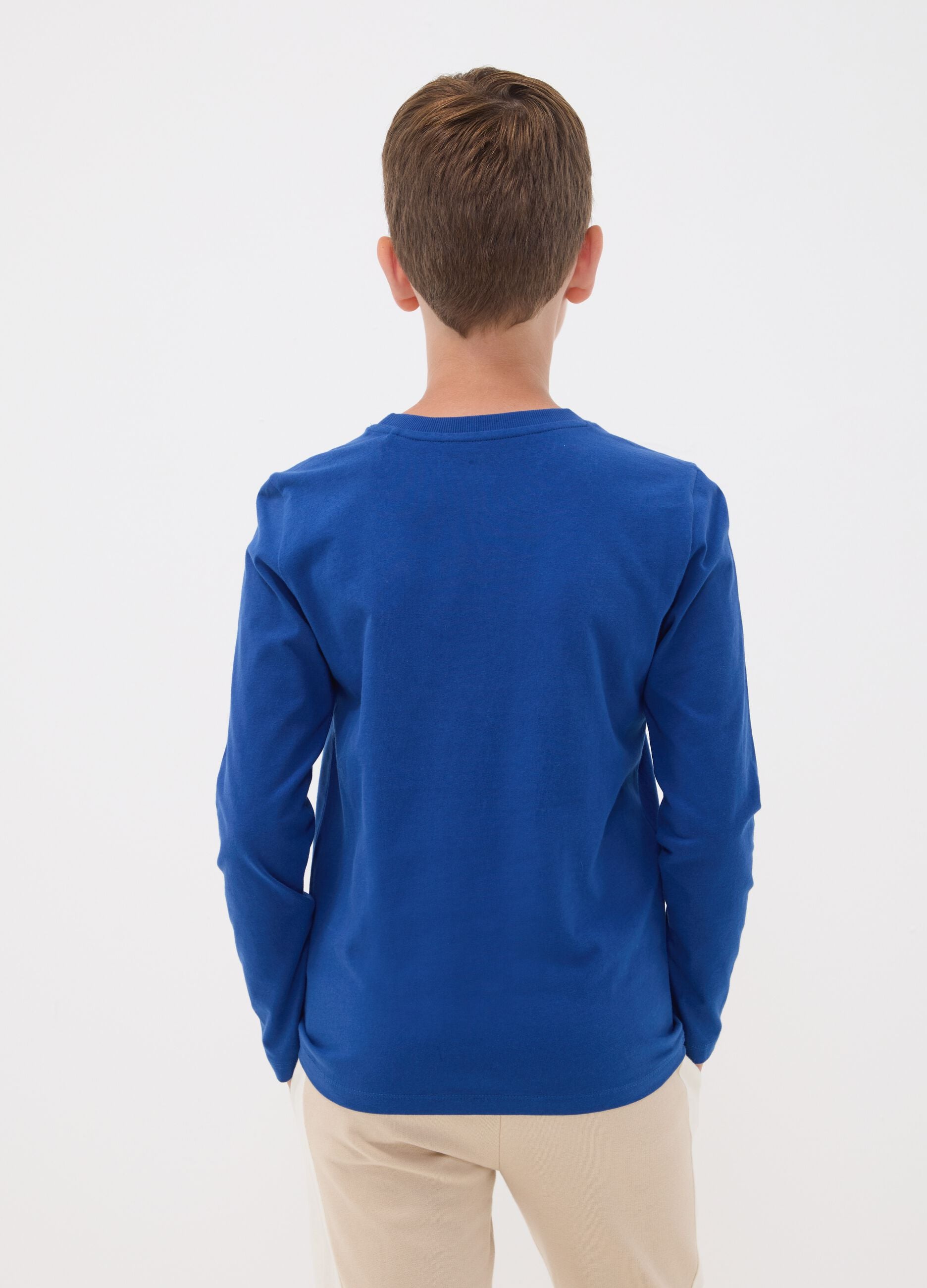 Blue pure organic cotton T-shirt with front print for boys