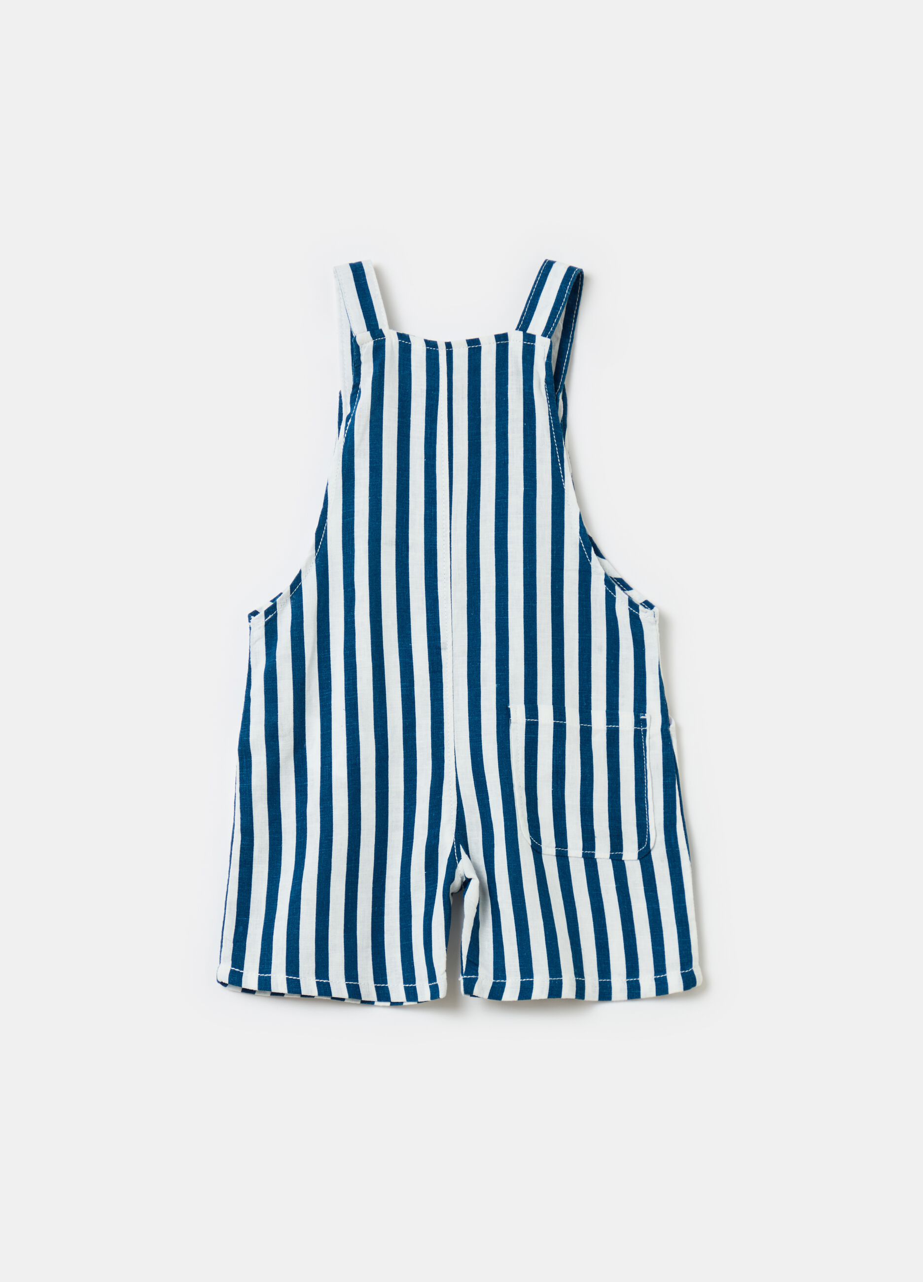 Striped dungarees in linen and viscose