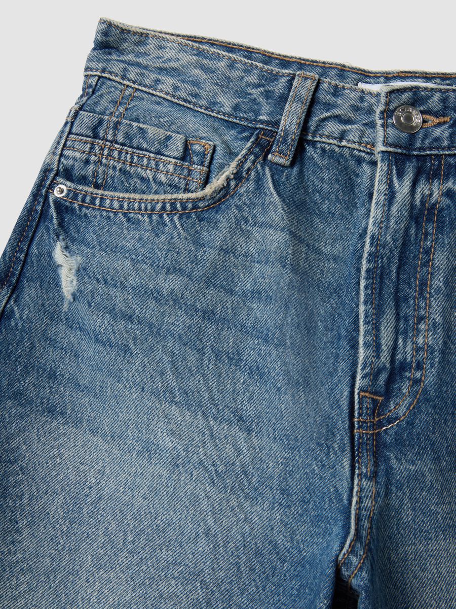 Reine Baumwoll-Denim-Shorts in Blau mit Straight Fit_5