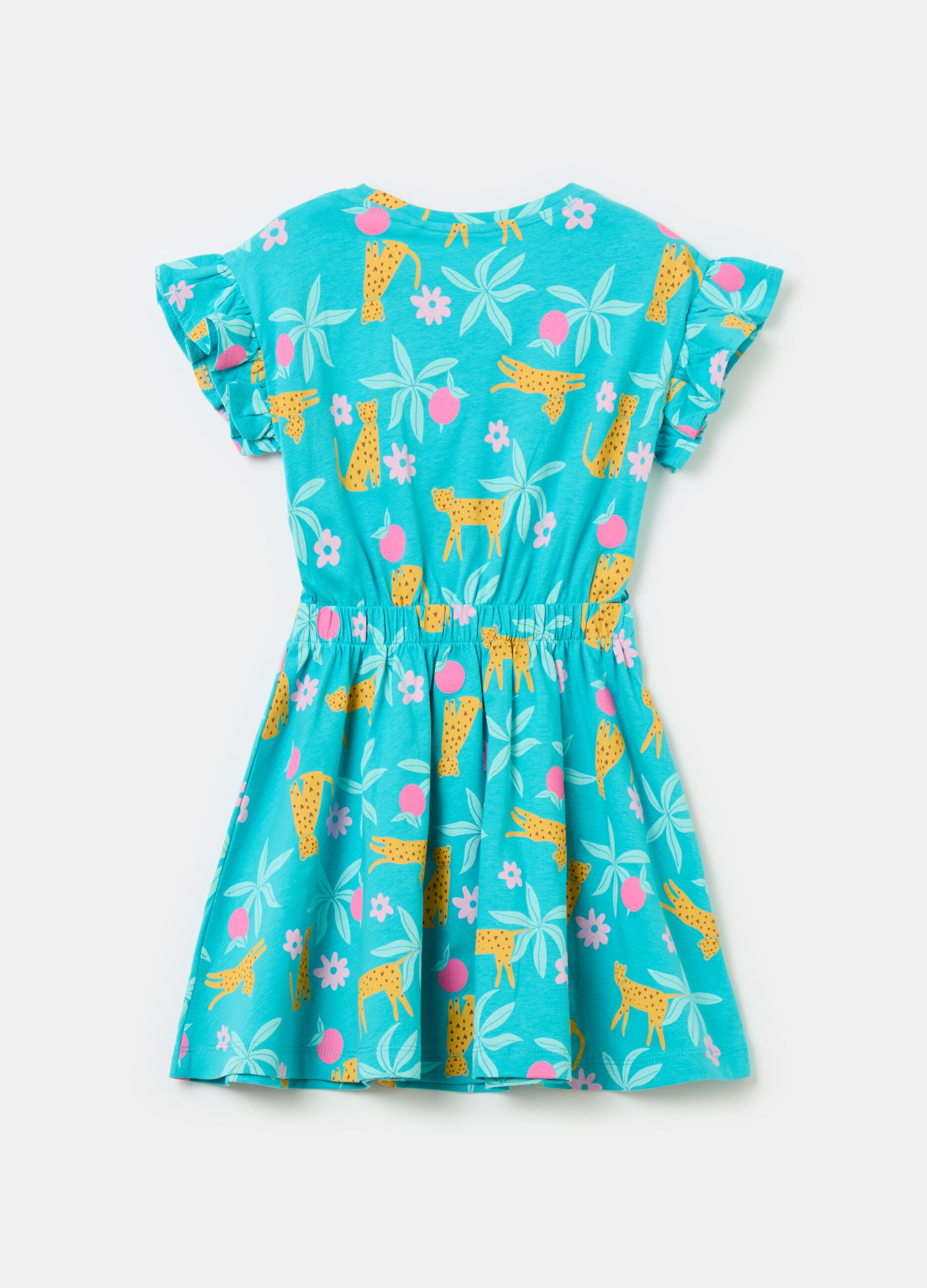 Cotton dress with frills and print