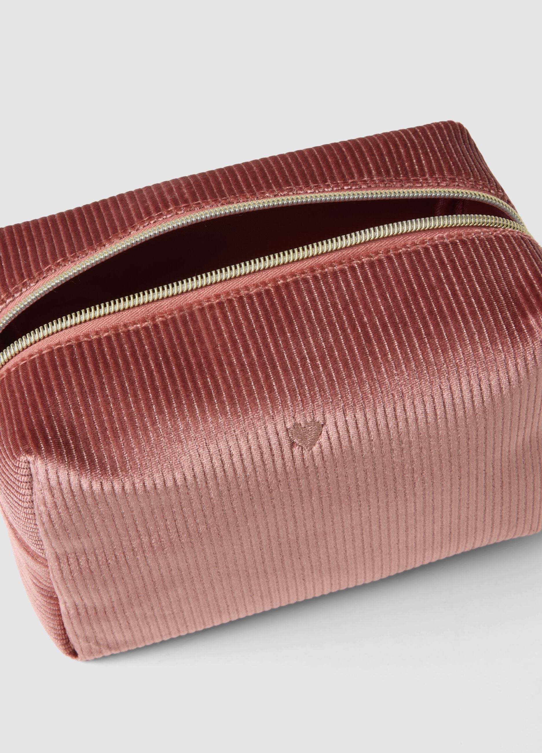 Pink ribbed stretch-fabric beauty case
