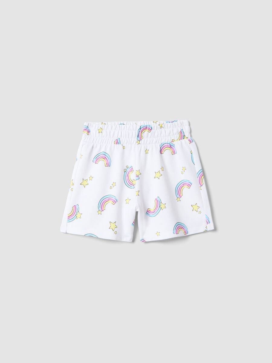 Girls' regular fit white pure cotton shorts with rainbows_0