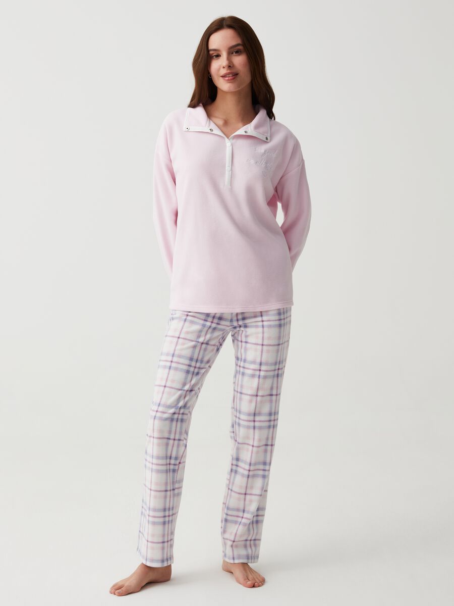 Fleece pyjama top with mock neck and buttons_1