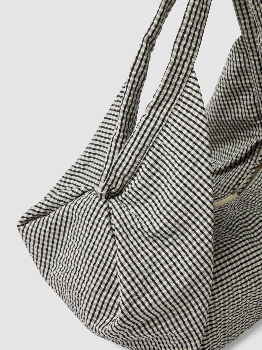 Blue cotton-blend check shoulder bag_2