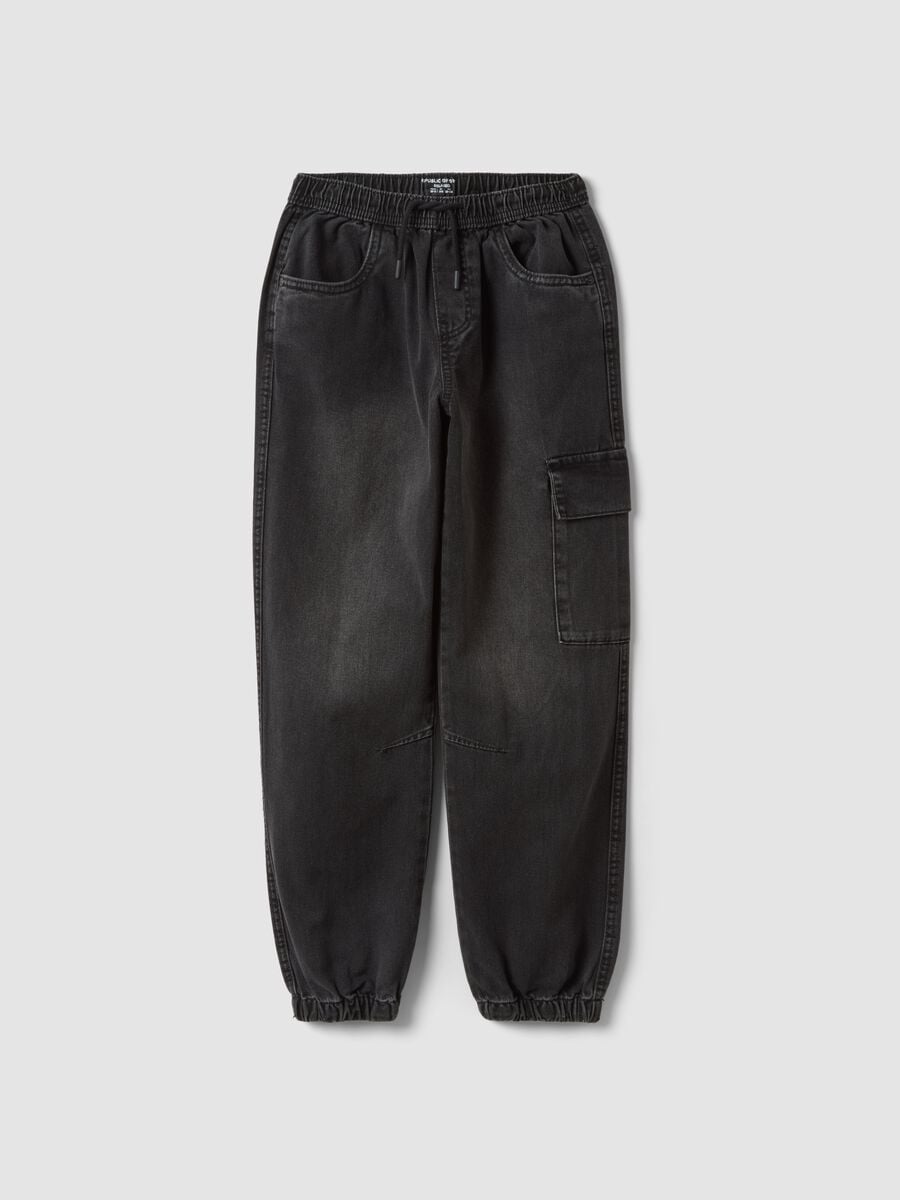 Schwarze Denim-Jogger aus reiner Baumwolle mit Cargo-Taschen, Relaxed Fit_0
