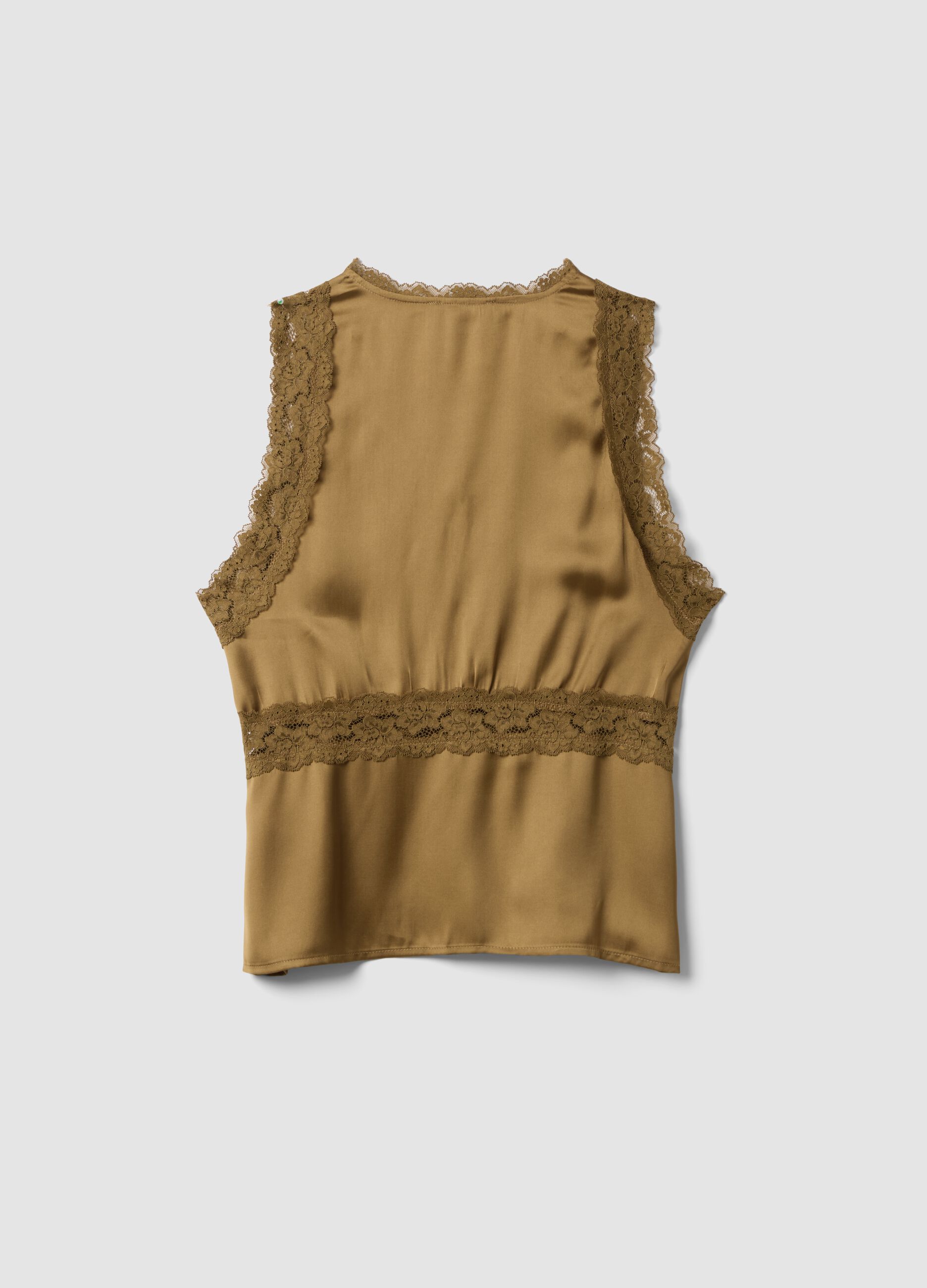 Brown viscose-blend lace top