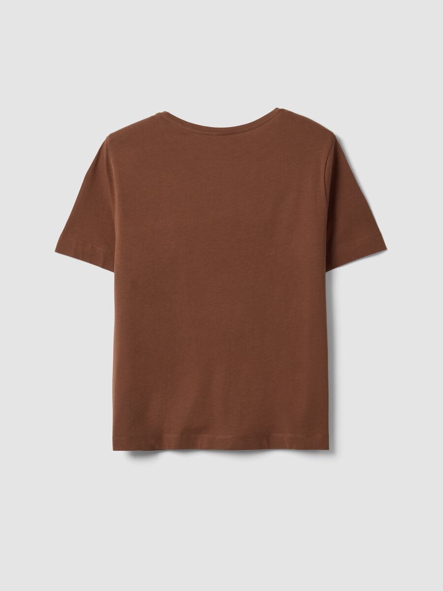 Brown pure cotton T-shirt with floral print, regular fit_5