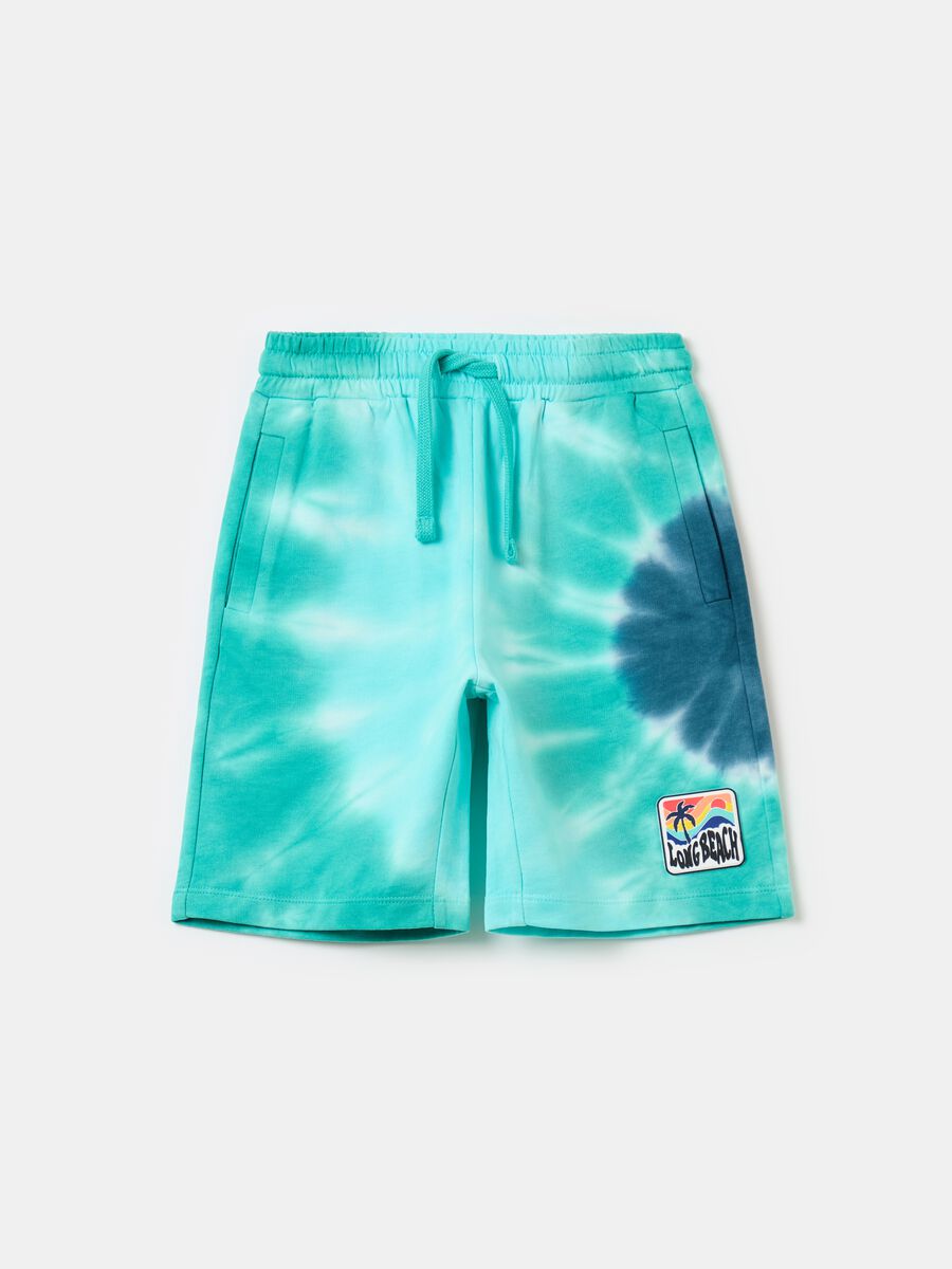 Tie-dye Bermuda shorts in fleece with drawstring_0