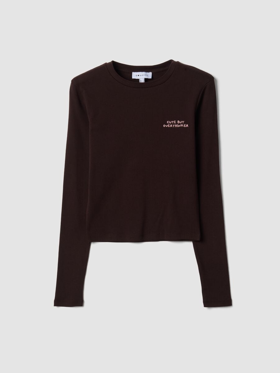 Brown pure cotton T-shirt with chest lettering_4