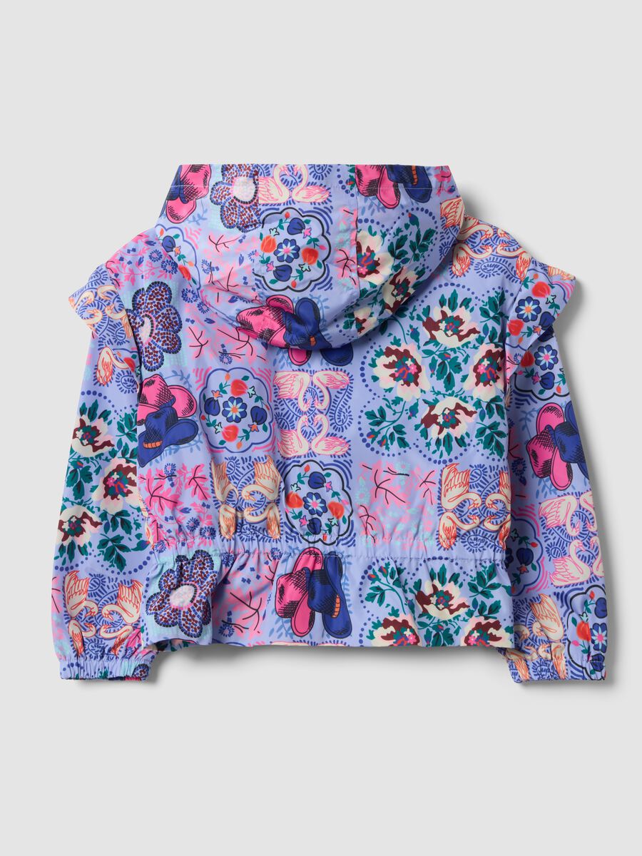 Giacca antipioggia multicolor con cappuccio e fantasia per bambina_1