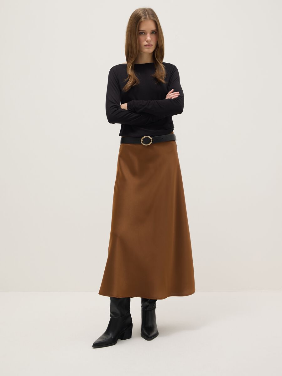 Brown Satin Long Skirt_0