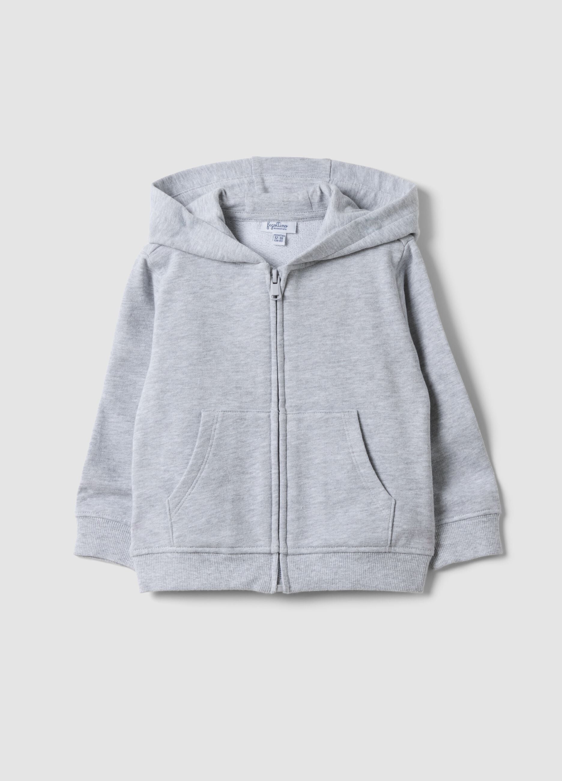 Grey organic cotton hooded sweatshirt, regular fit, for boys