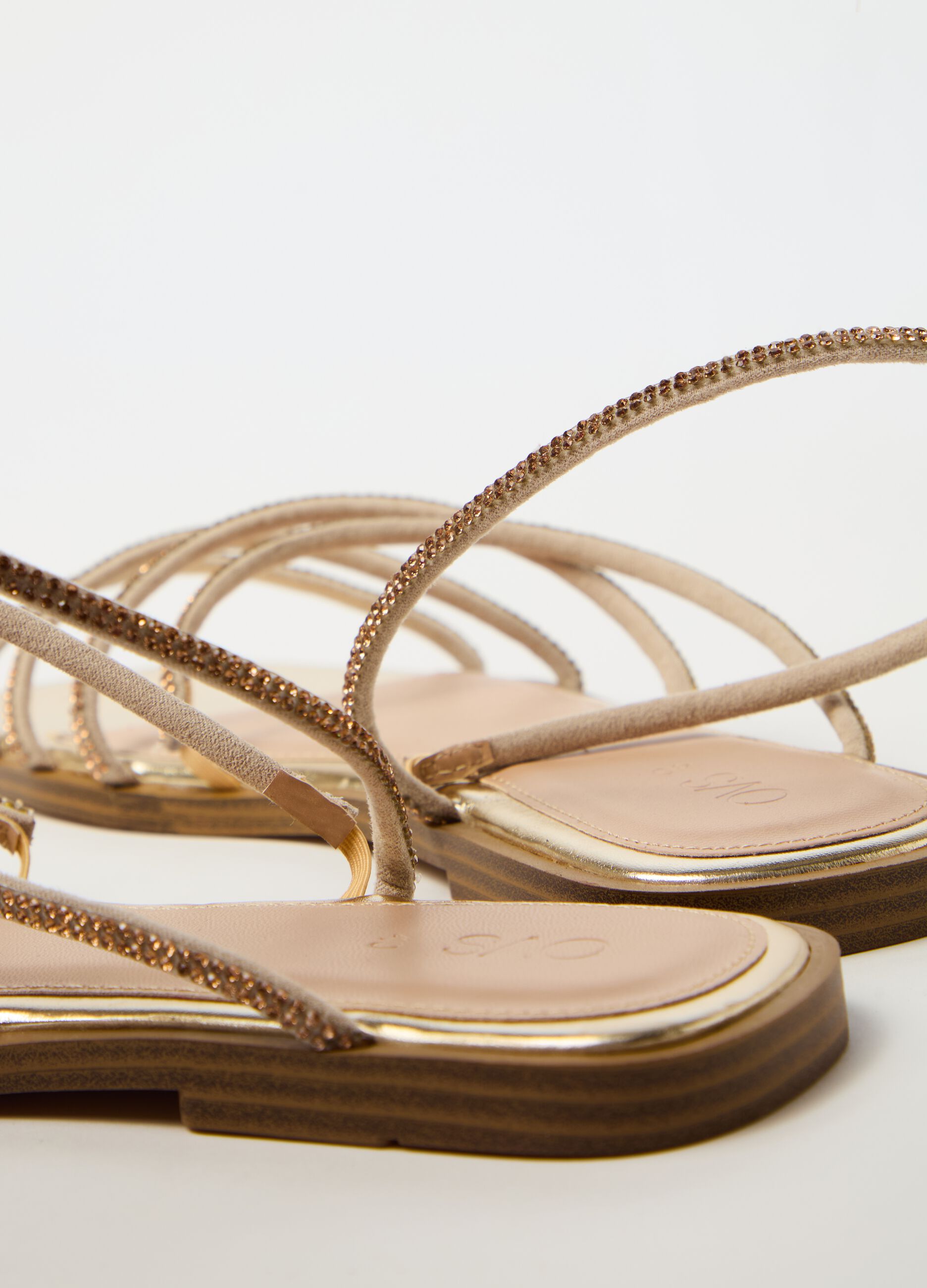 Flat sandals with diamanté straps