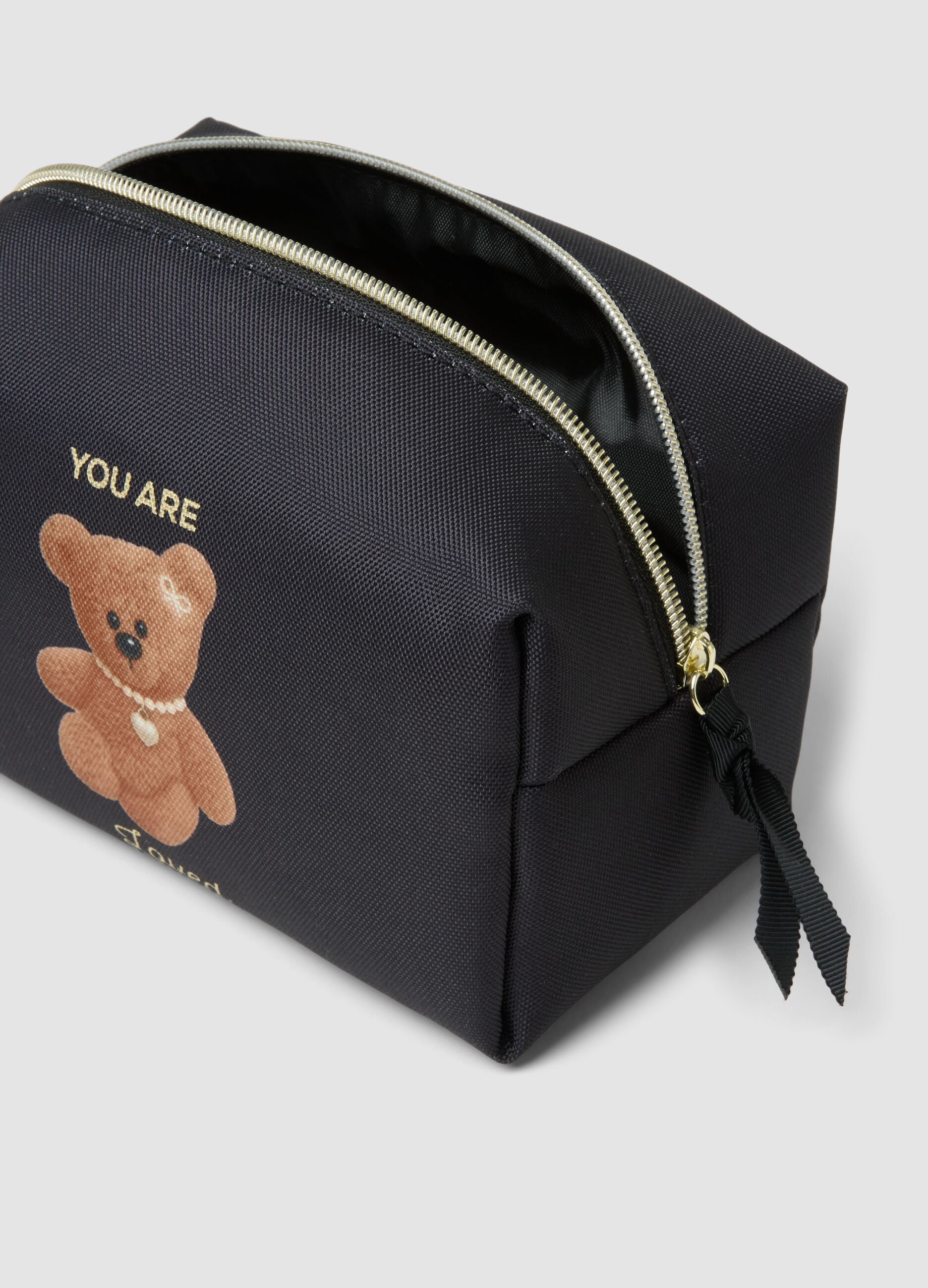 Necessaire preta com estampado teddy