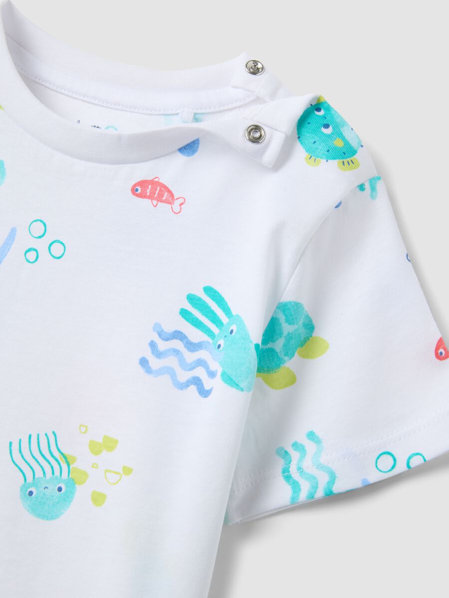 Newborn white pure cotton pyjamas regular fit with marine prints_2