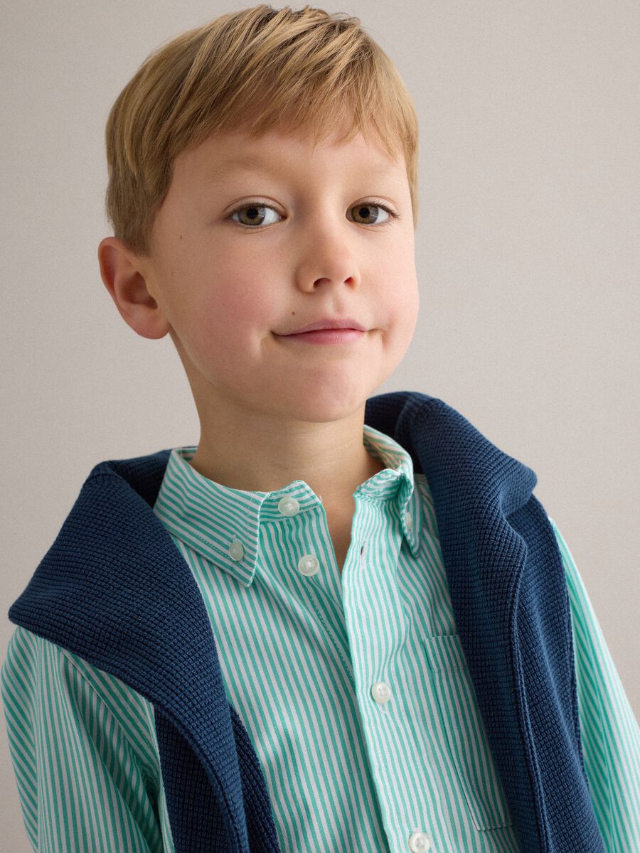 Boy's regular fit multicolour striped pure cotton shirt_2