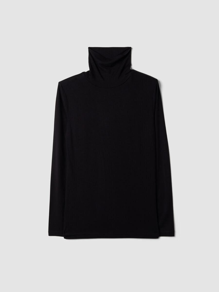 Black stretch viscose top with raised neckline, regular fit_4