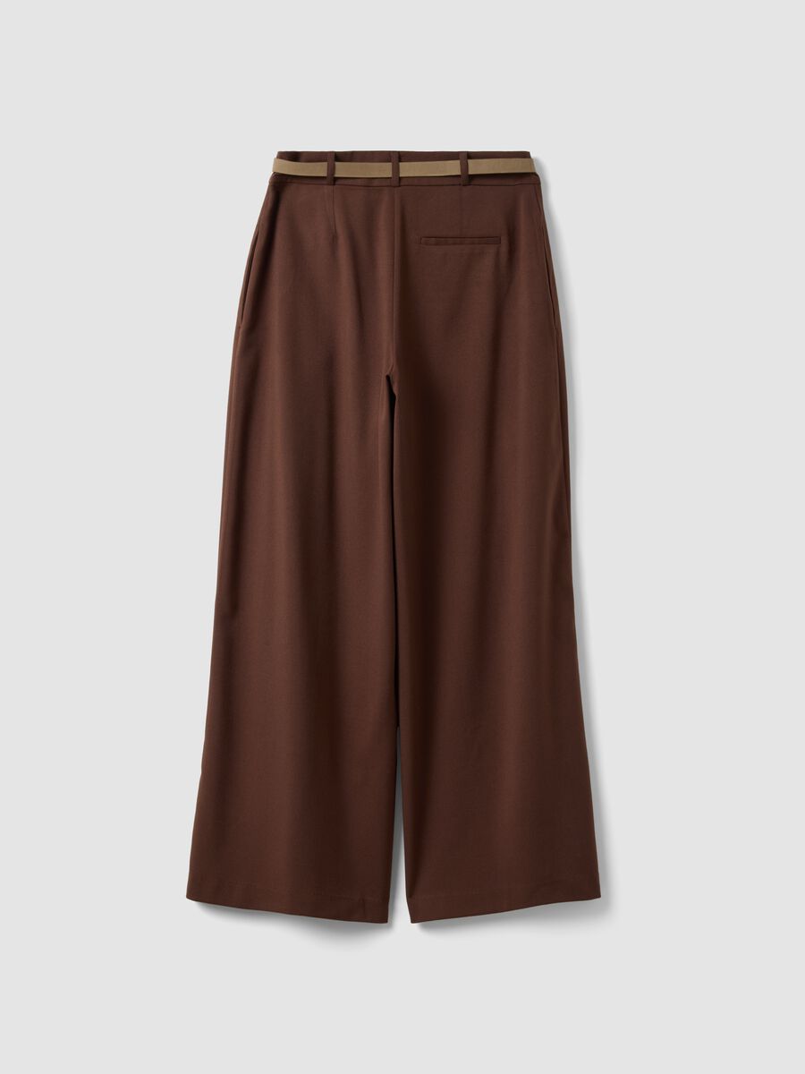 Brown wide-leg formal trousers in stretch viscose with belt_6