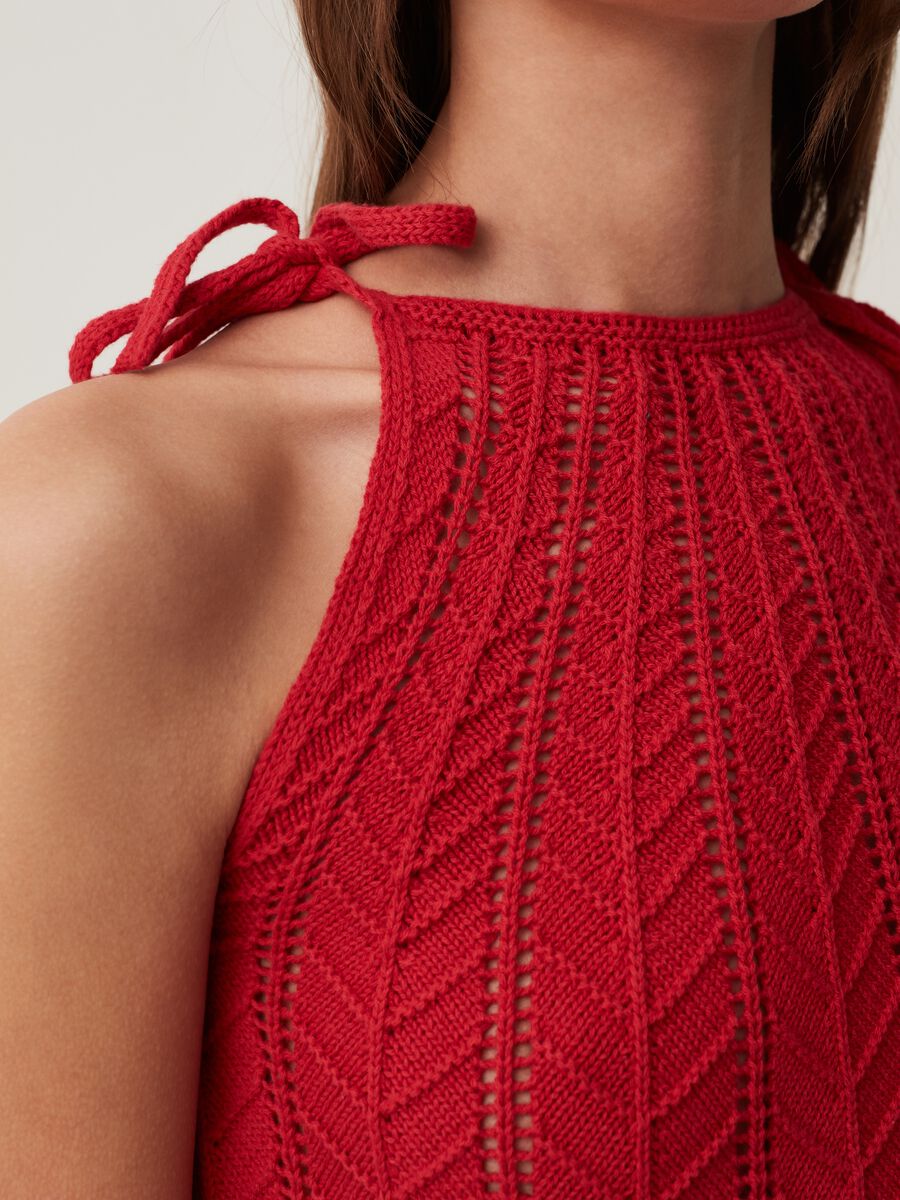 Crochet cotton tank top with halter neck._3