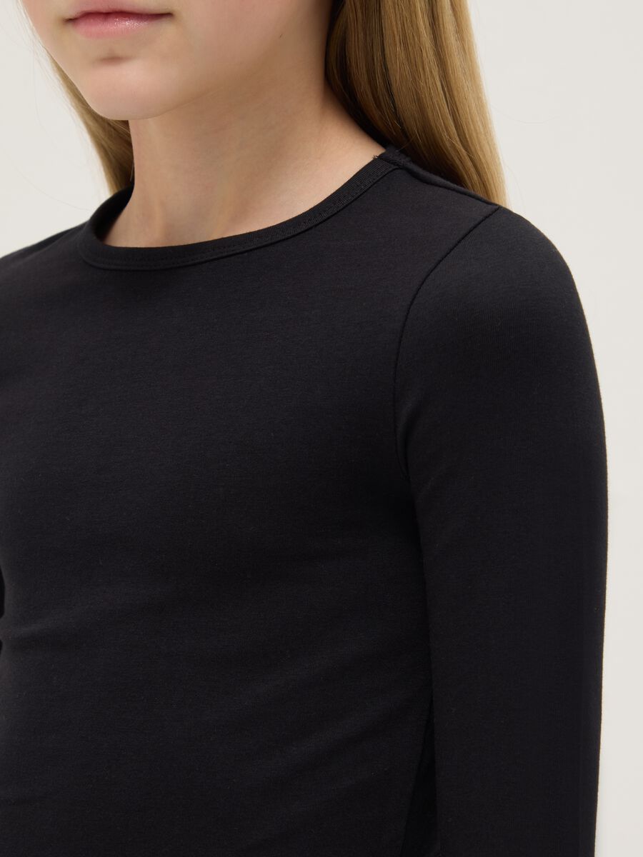 Girls' black long-sleeve cotton blend slim fit top_2