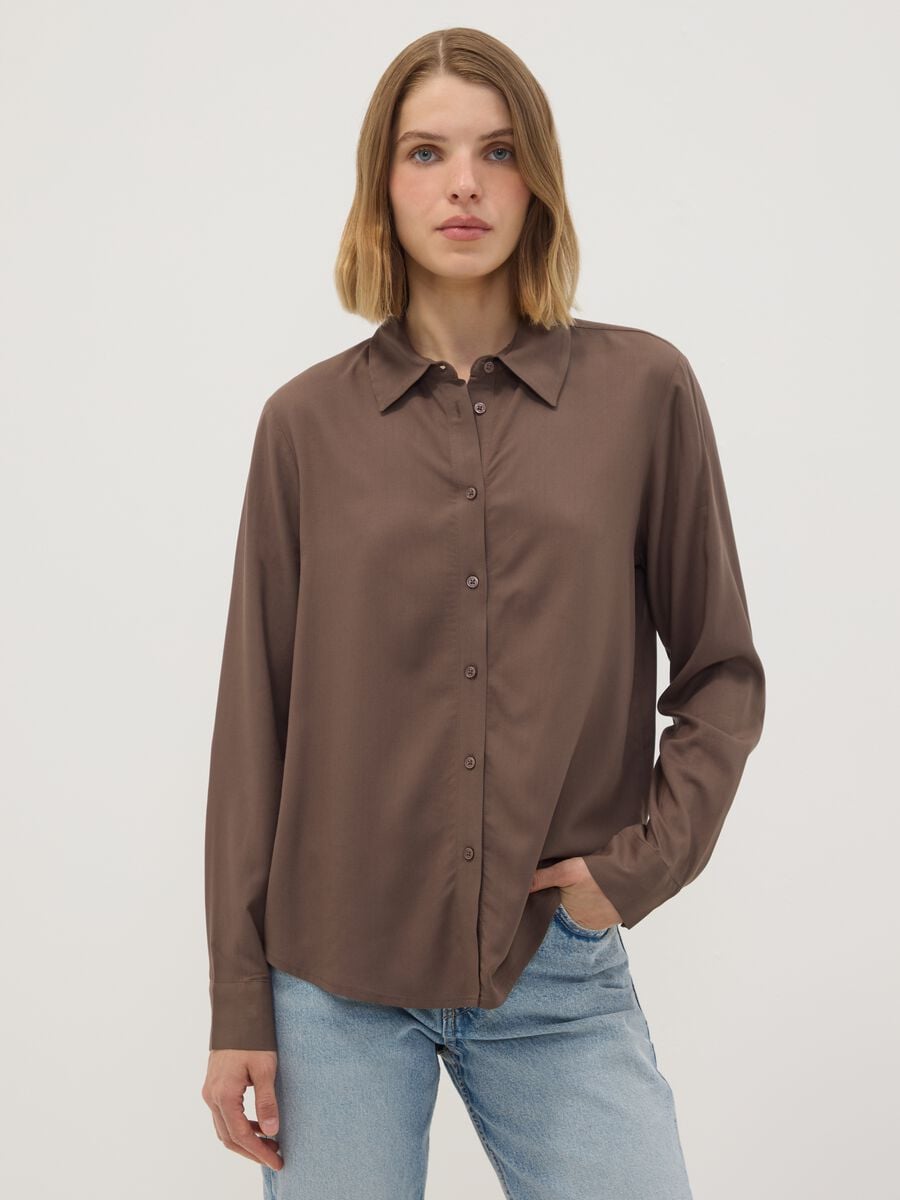 Camicia marrone in pura viscosa regular fit_1