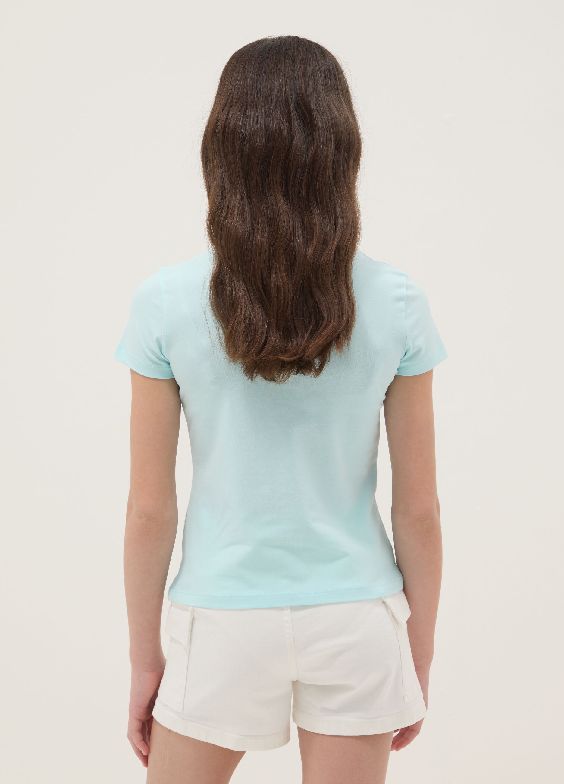 Girls&rsquo; light blue stretch cotton T-shirt, regular fit