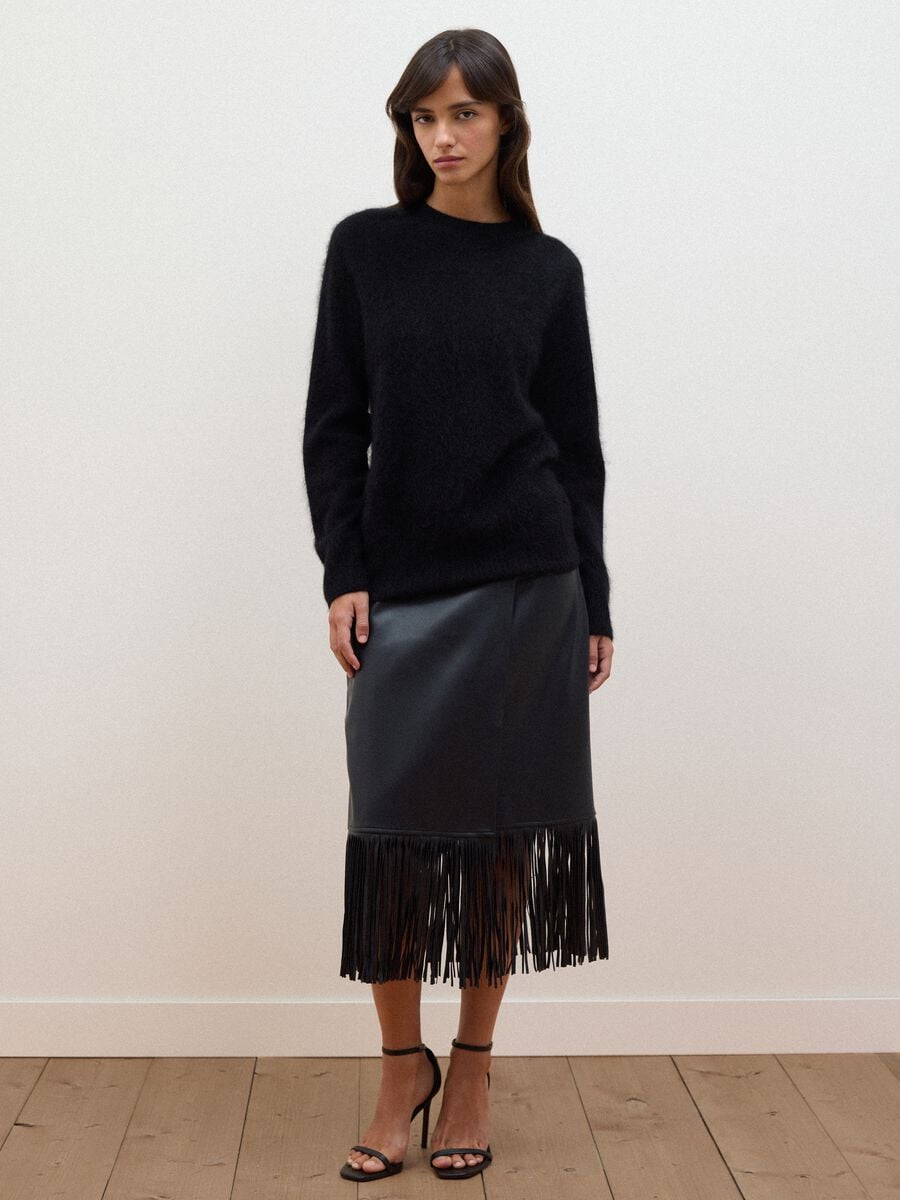 Black midi skirt with fringe hem_0
