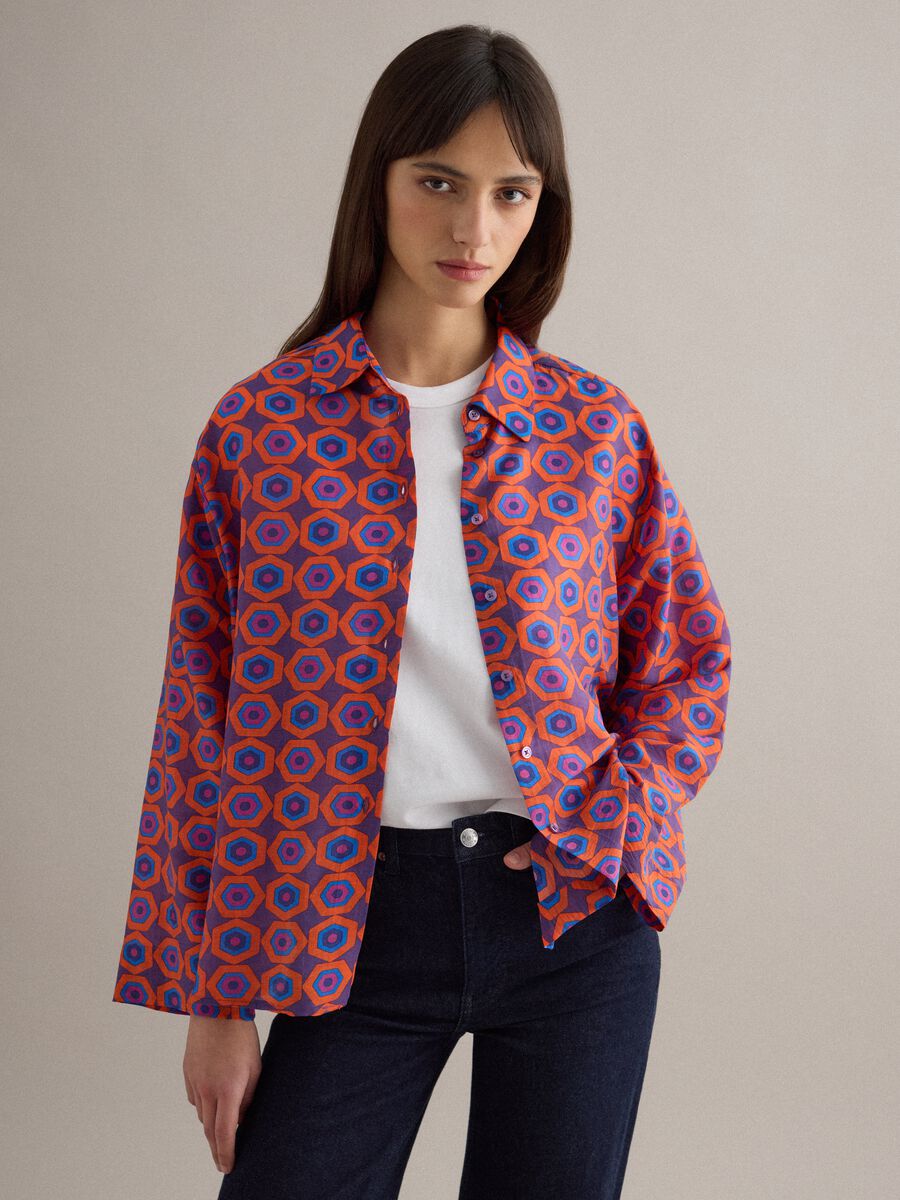 Multicolour regular fit Lyocell blend shirt with geometric pattern_0