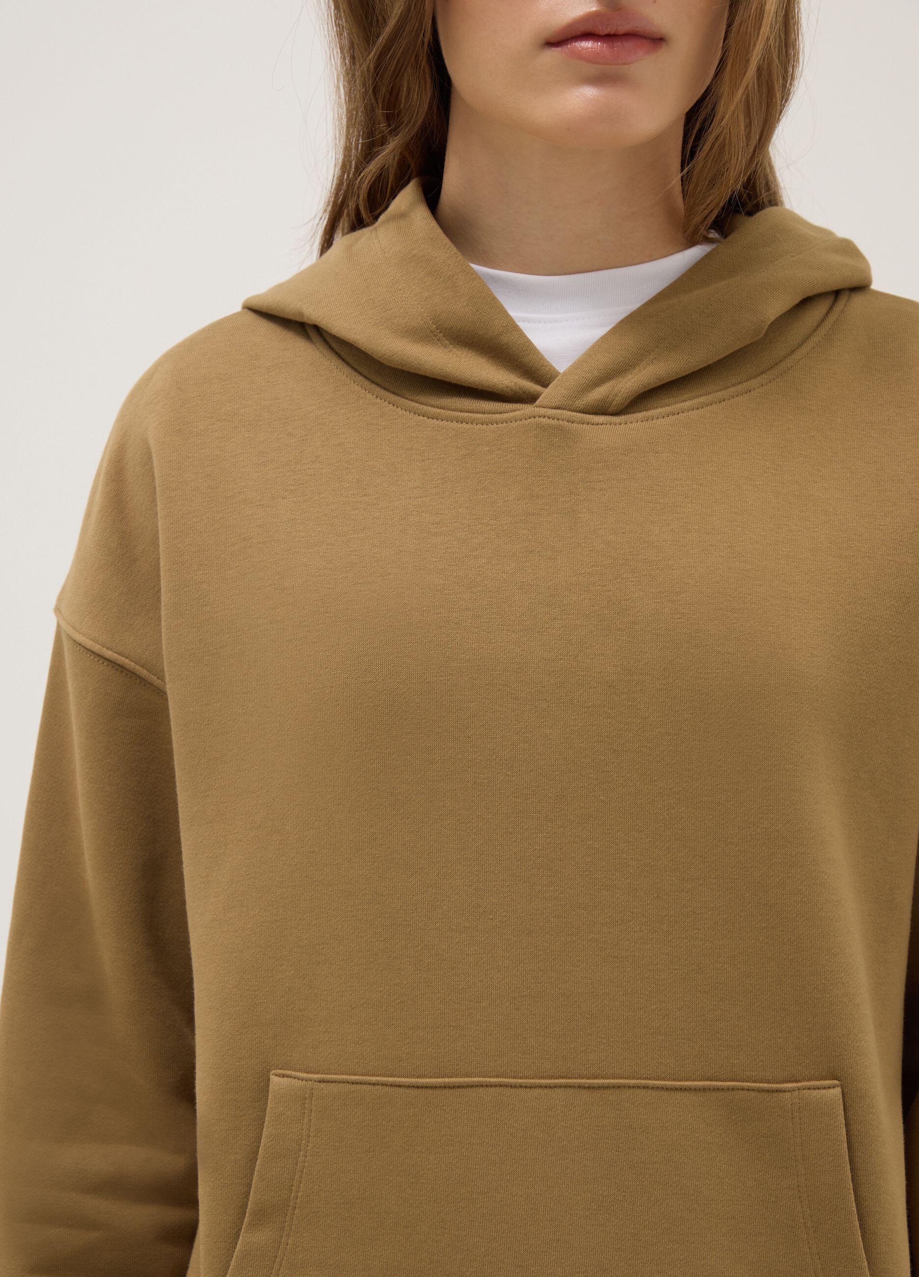 Regular fit beige cotton blend hoodie