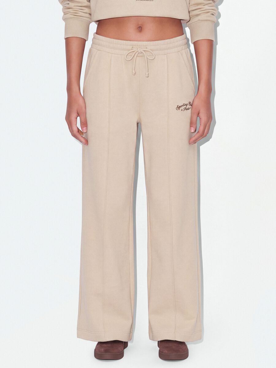 Beige cotton-blend straight-fit joggers_1