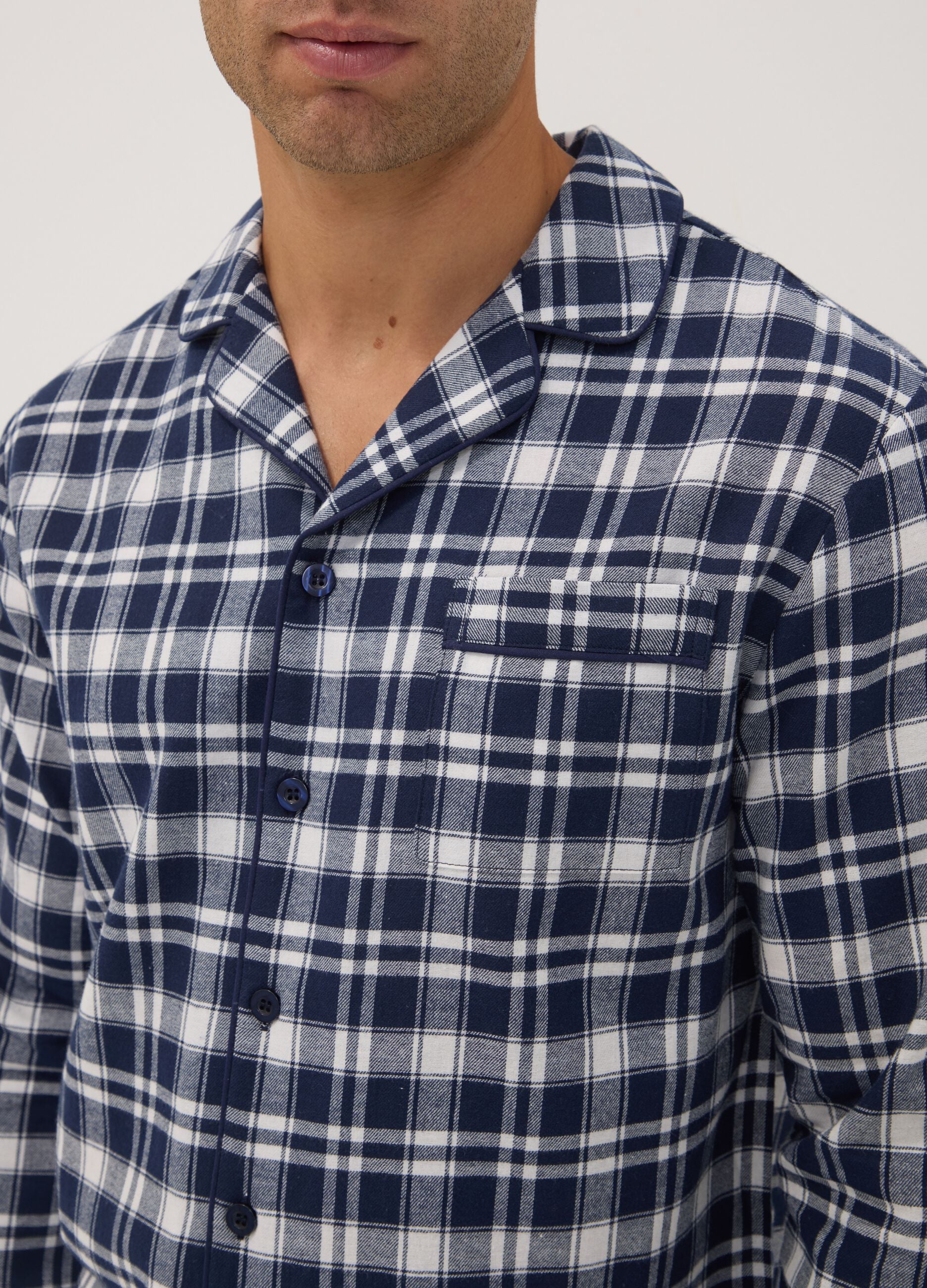 White and blue organic cotton flannel pyjamas, regular fit