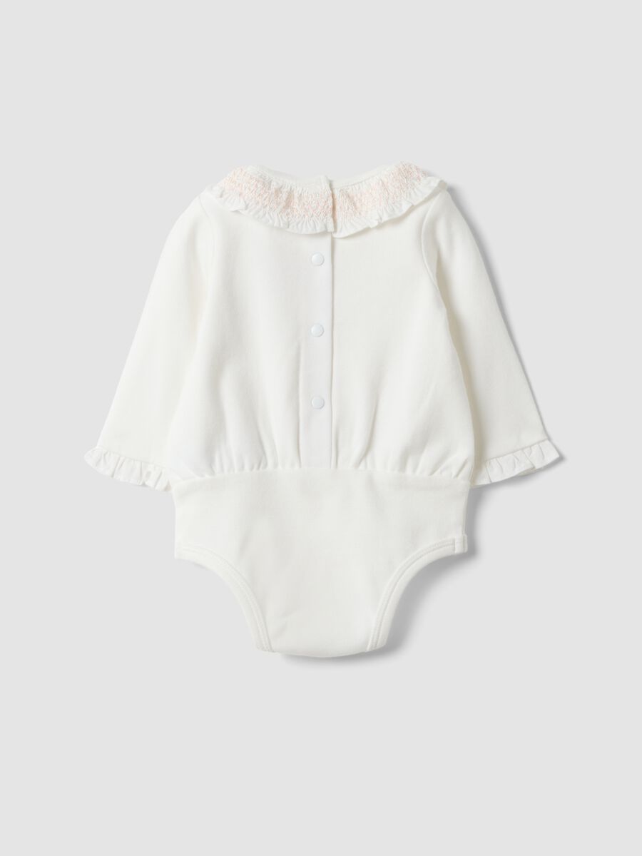 White baby girl bodysuit with pure organic cotton collar_1