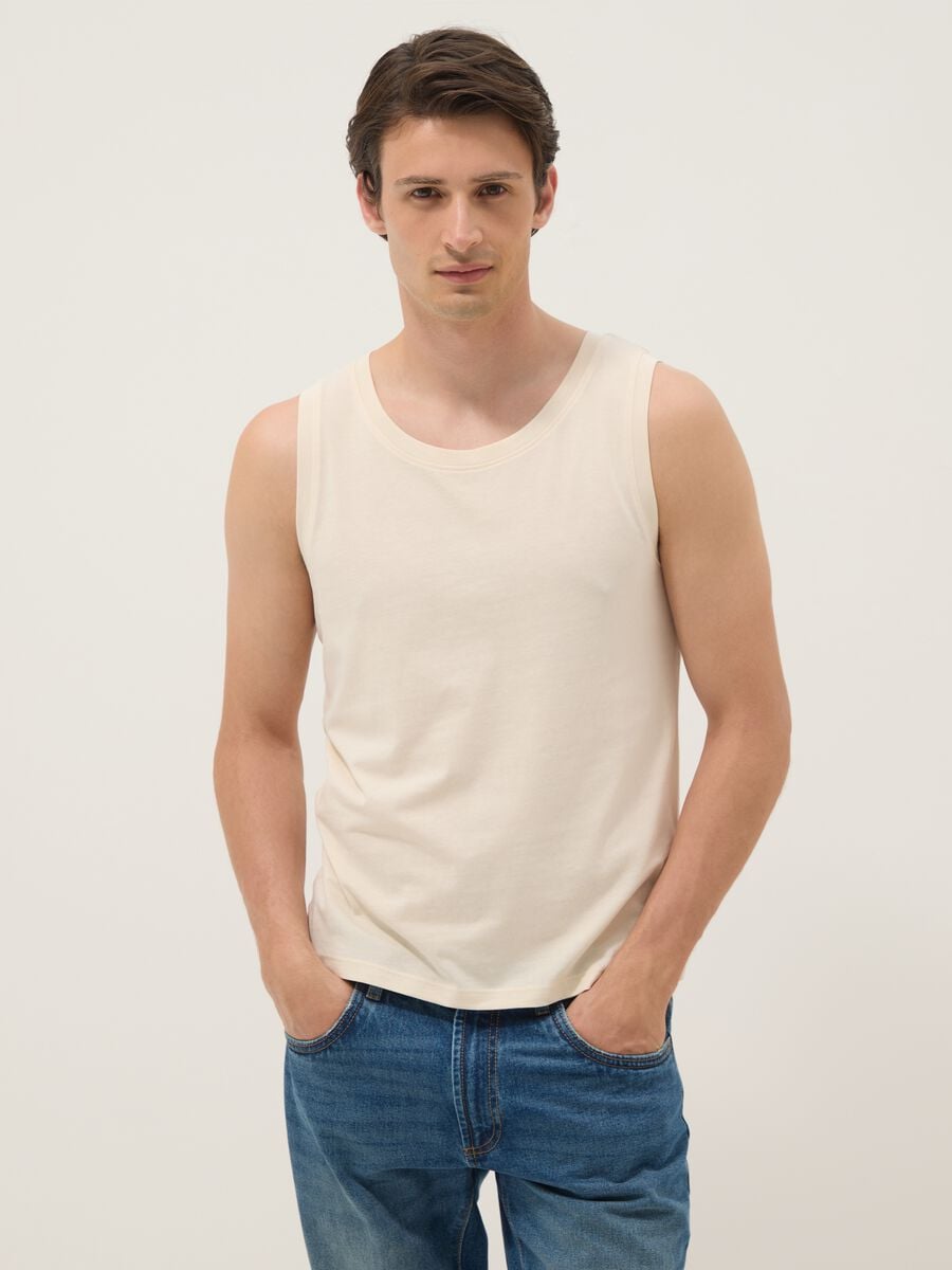 Canotta girocollo beige in puro cotone regular fit_1